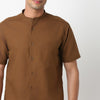 Linen Enriched Fine Natural Blend Shirt Half Sleeve Band Collar