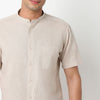 Linen Enriched Fine Natural Blend Shirt Half Sleeve Band Collar