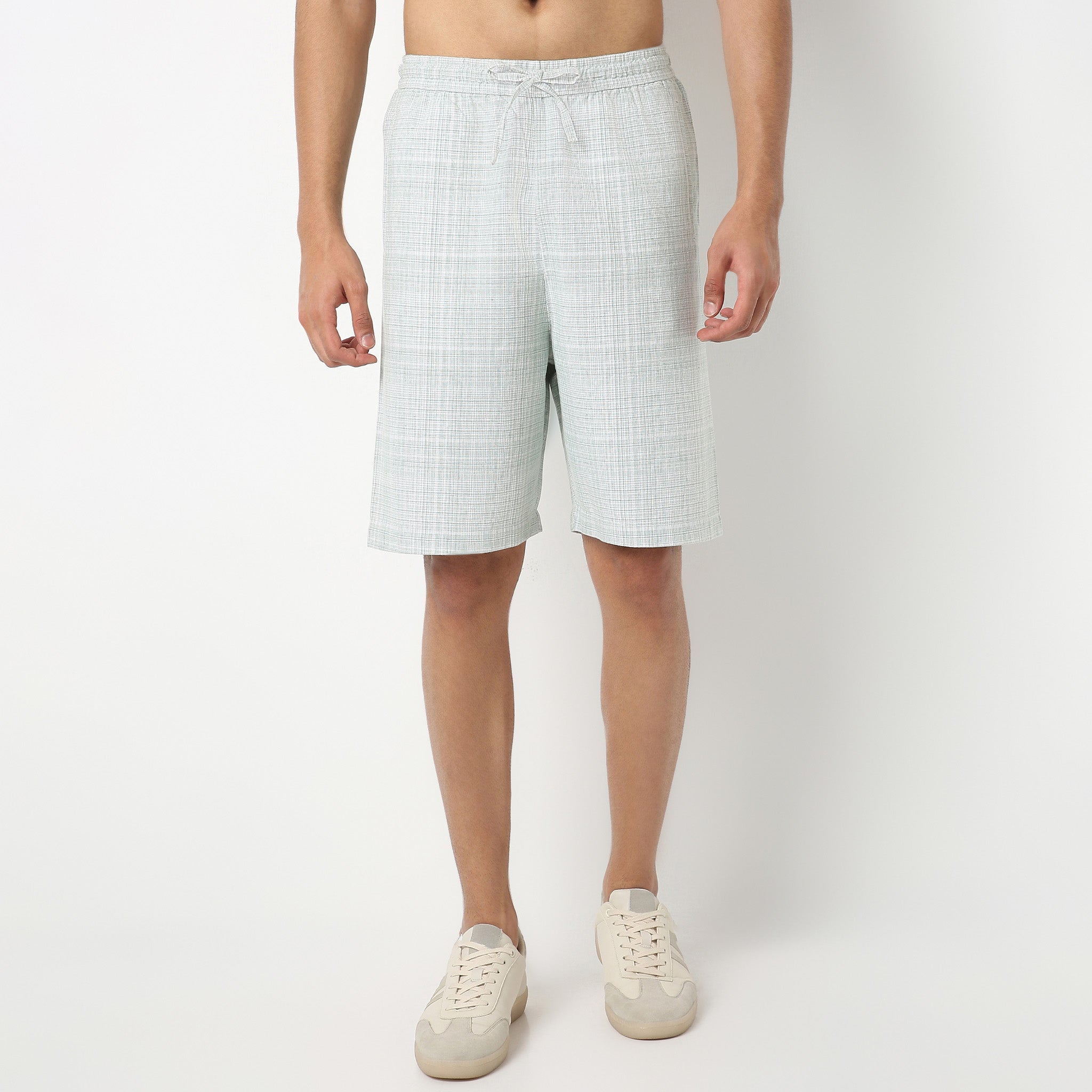 ★2025SS新作★GROVE★JESSE KNIT SHORTS Above Knee Solid Yarn Dyed Textured Pull-On Mood Shorts