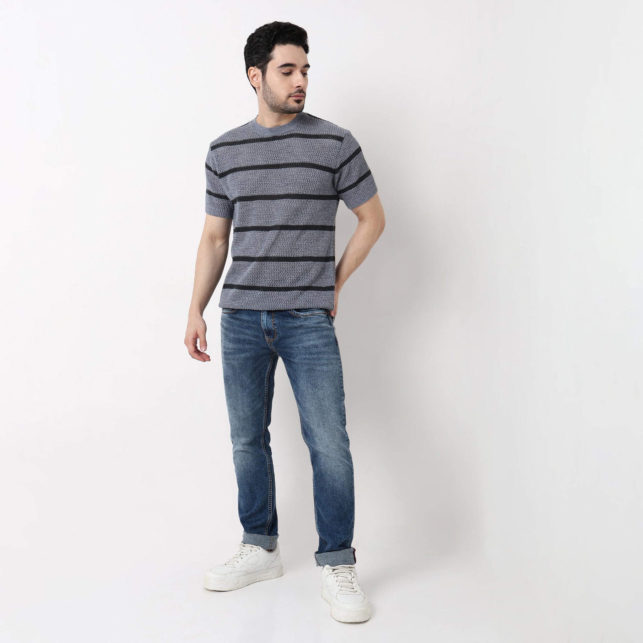 Hand Knit Jersey Smart Striped Sweater