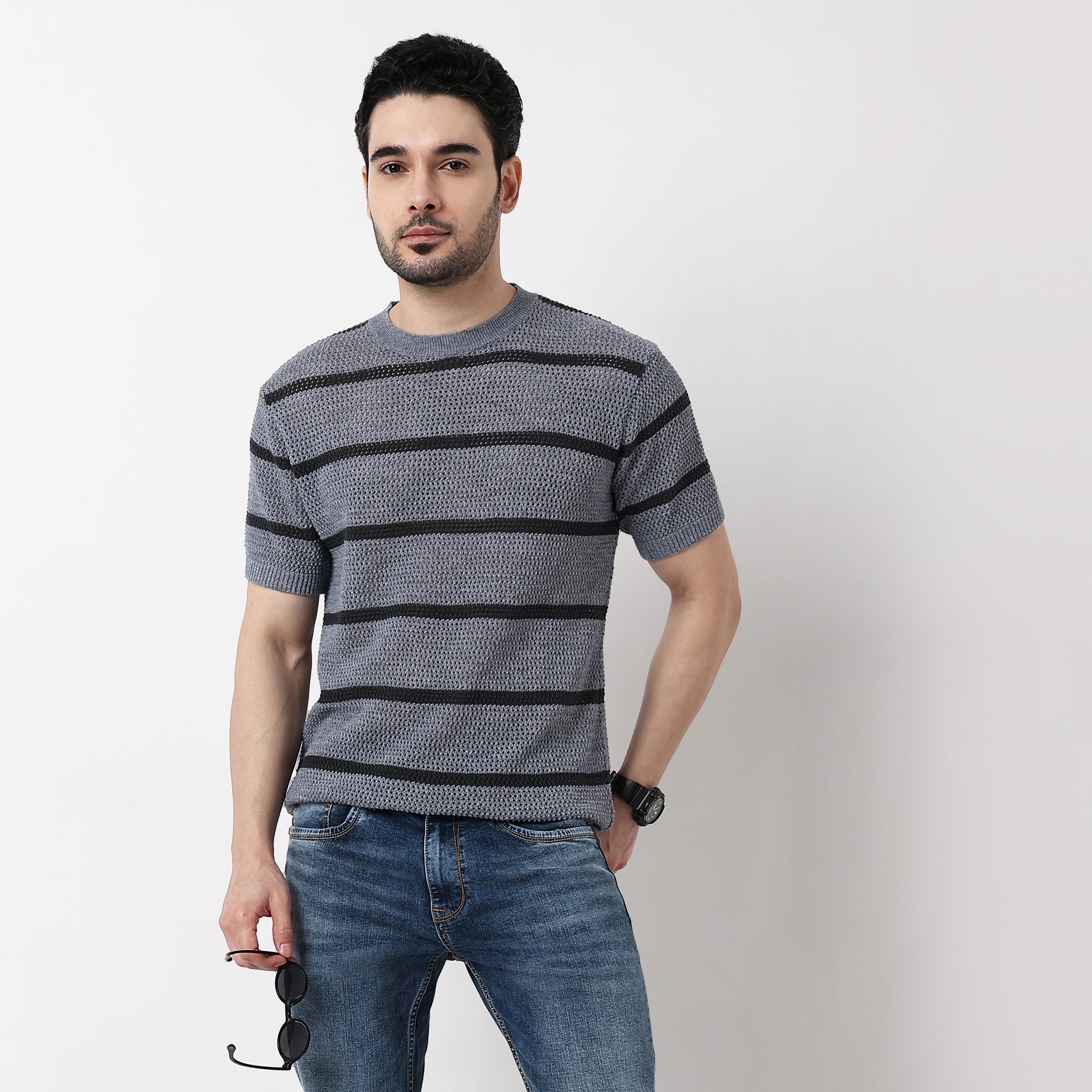 Hand Knit Jersey Smart Striped Sweater