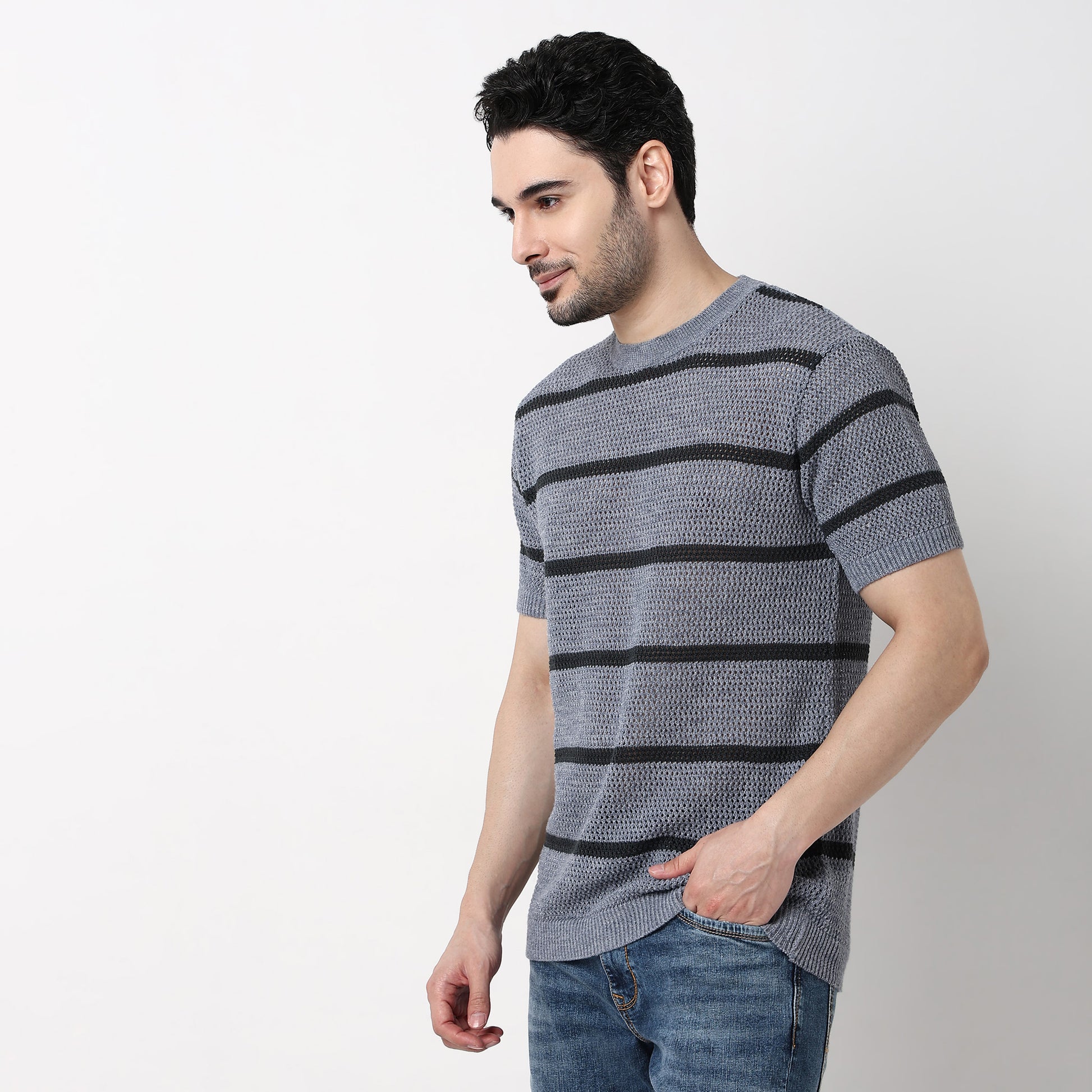 Hand Knit Jersey Smart Striped Sweater