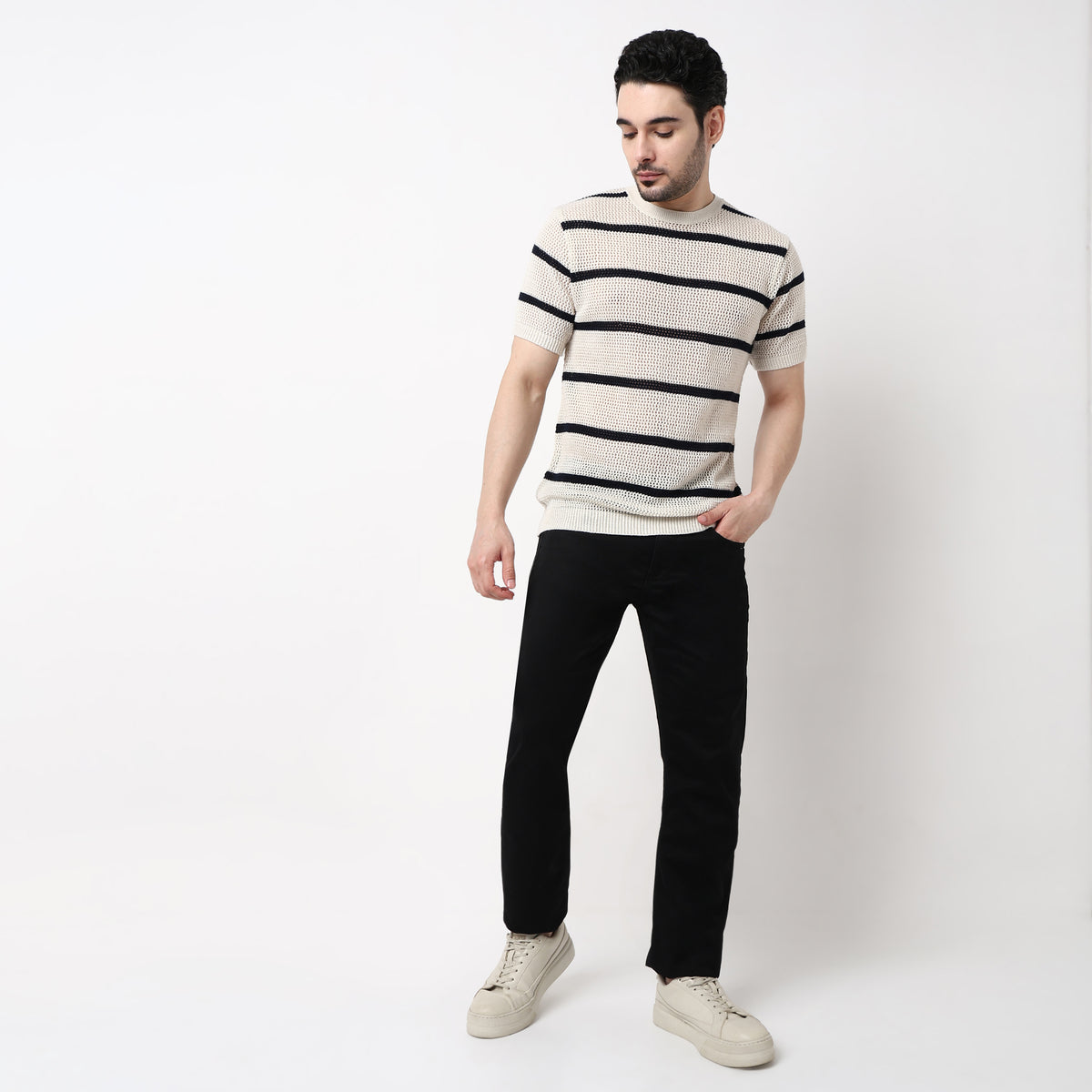 Hand Knit Jersey Smart Striped Sweater