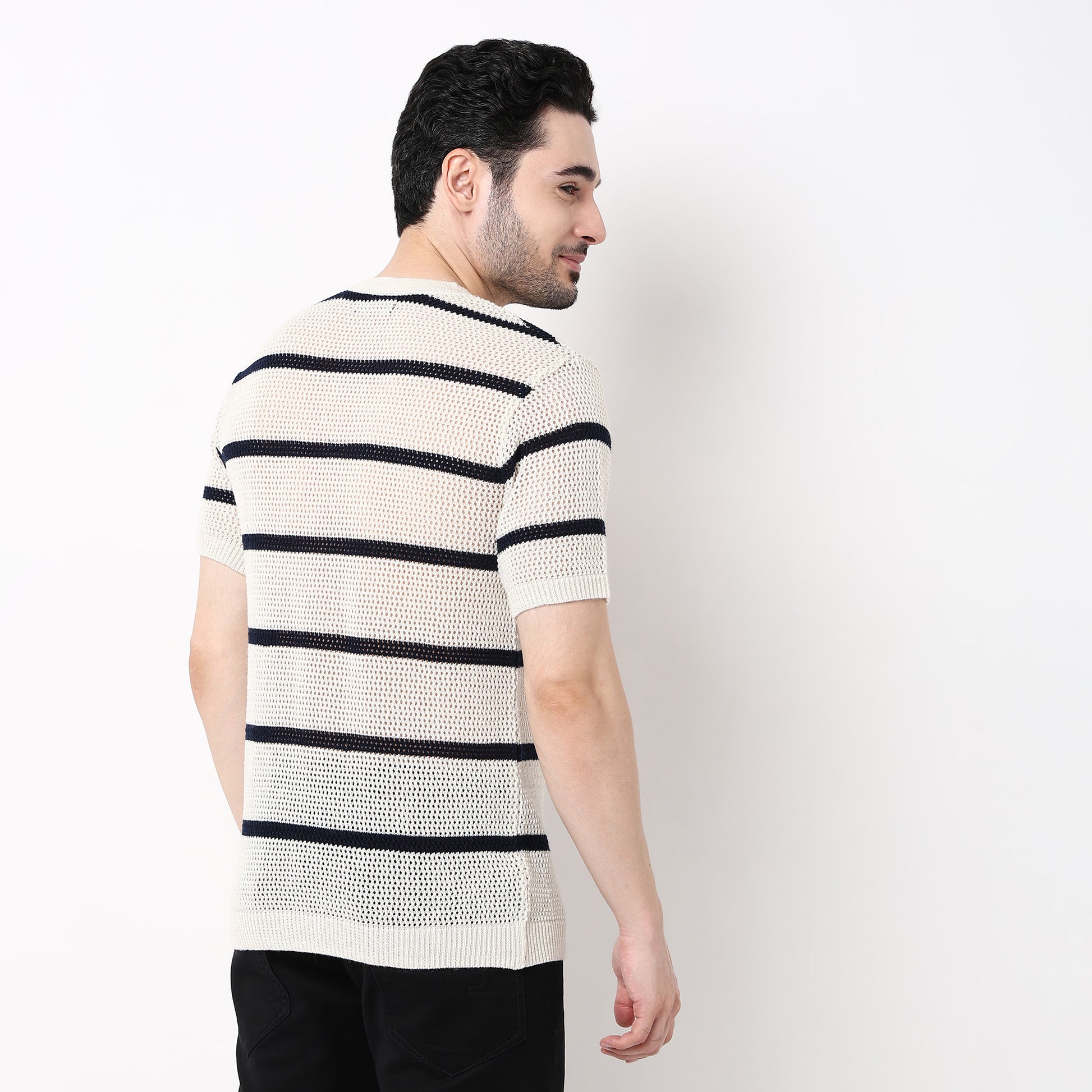 Hand Knit Jersey Smart Striped Sweater