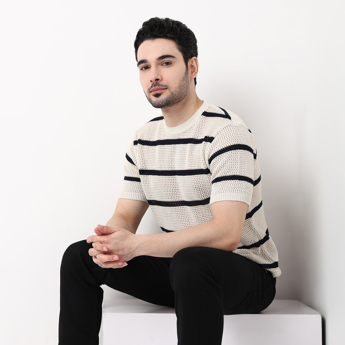 Hand Knit Jersey Smart Striped Sweater