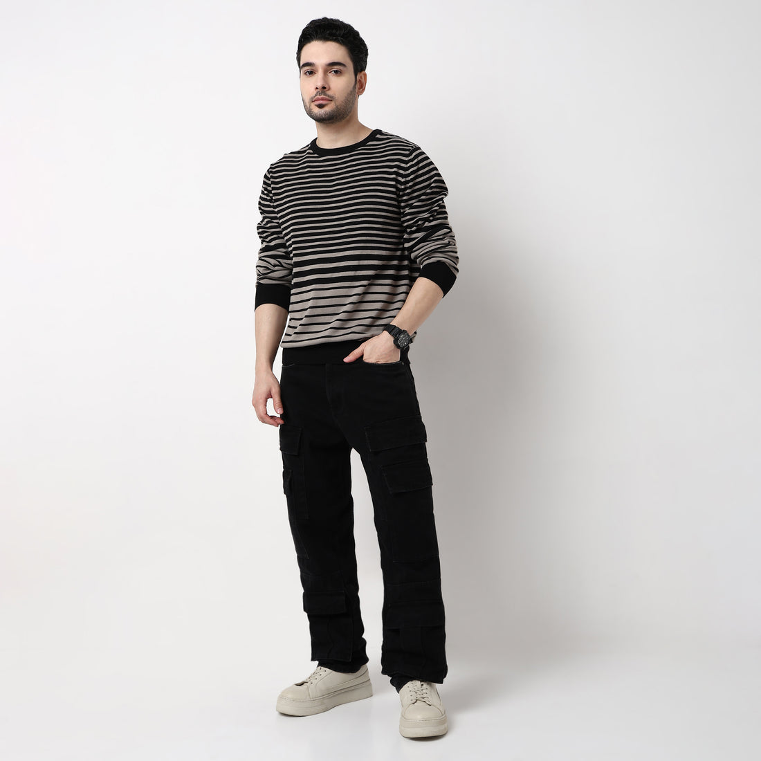 Hand Knit Jersey Smart Striped Sweater