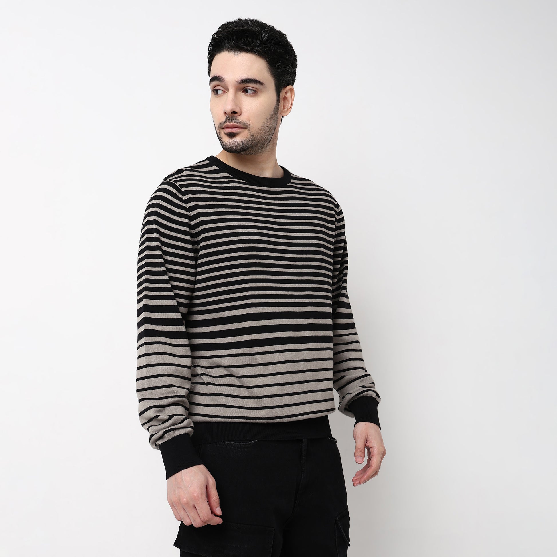 Hand Knit Jersey Smart Striped Sweater