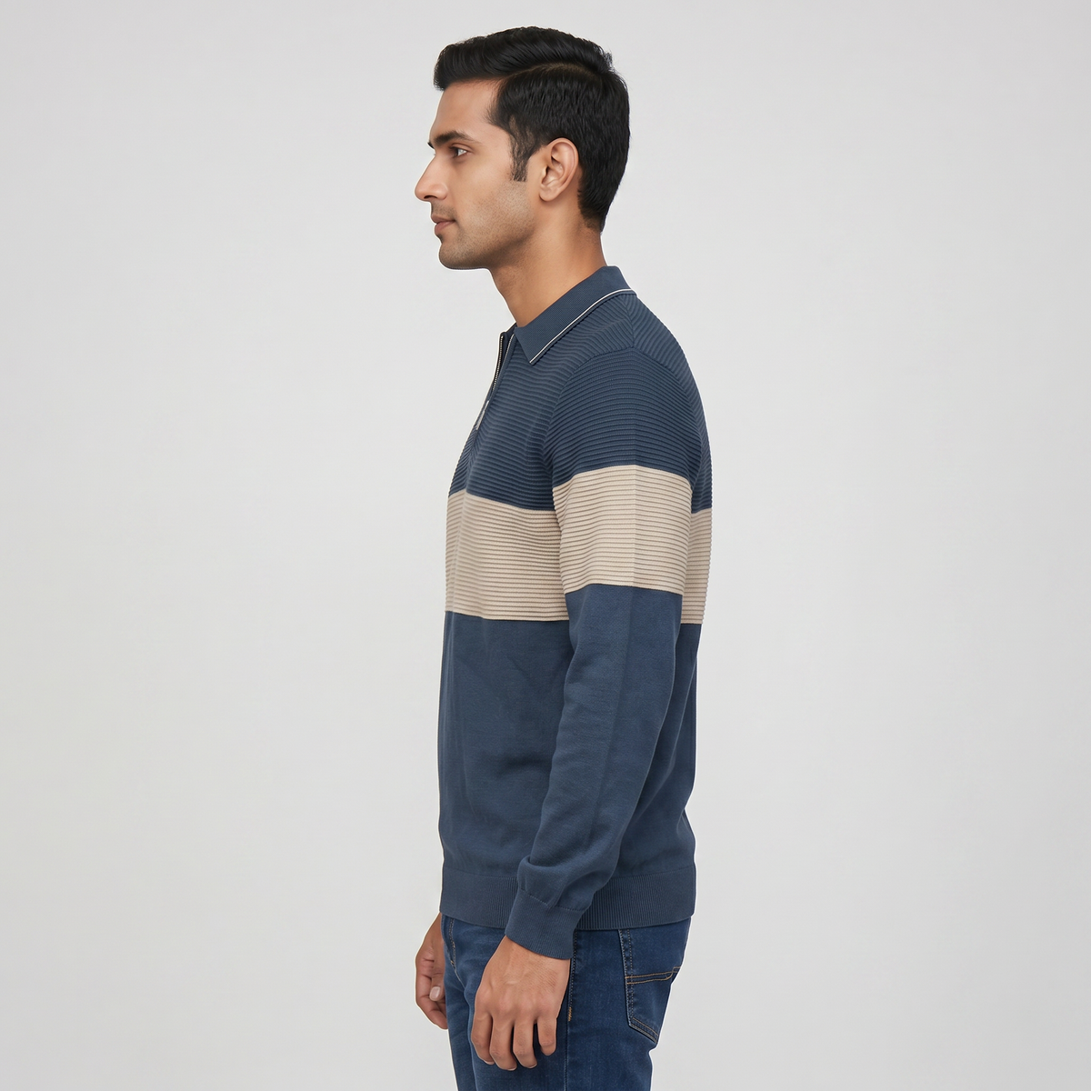 Cotton Structured Polo Neck Sweater