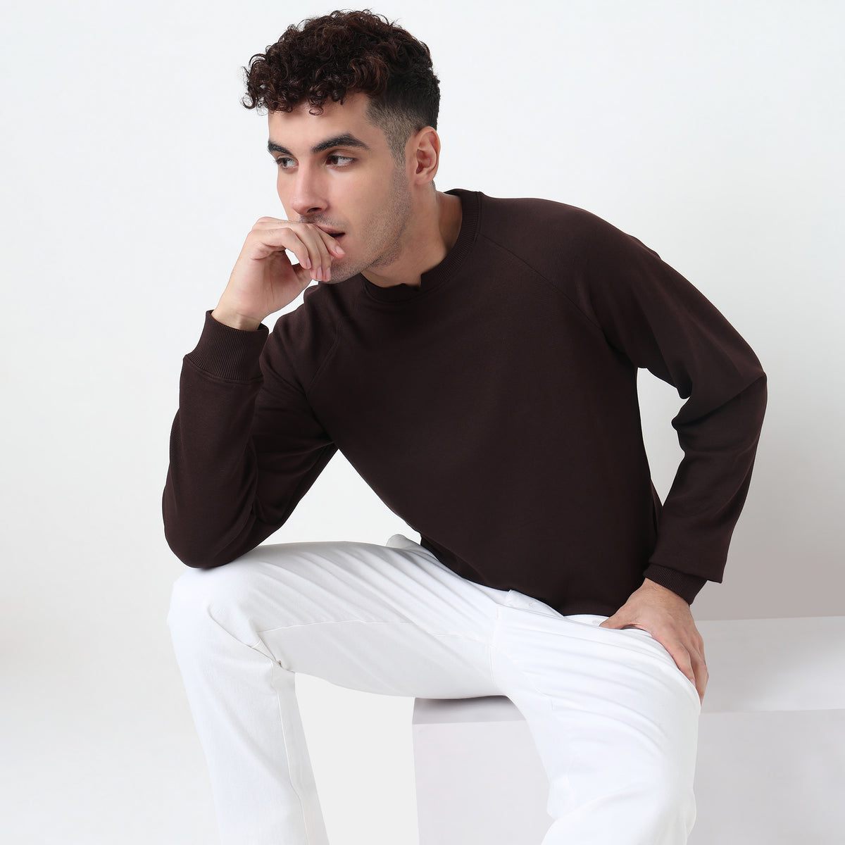 Knitted Structured Crew Neck Sweatshirt