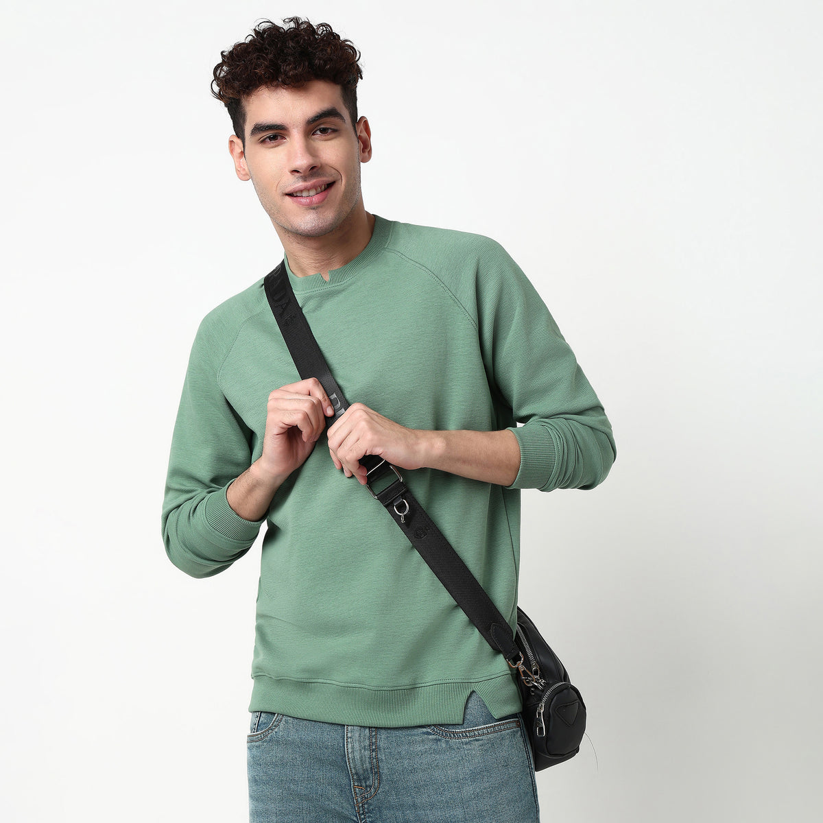 Knitted Structured Crew Neck Sweatshirt