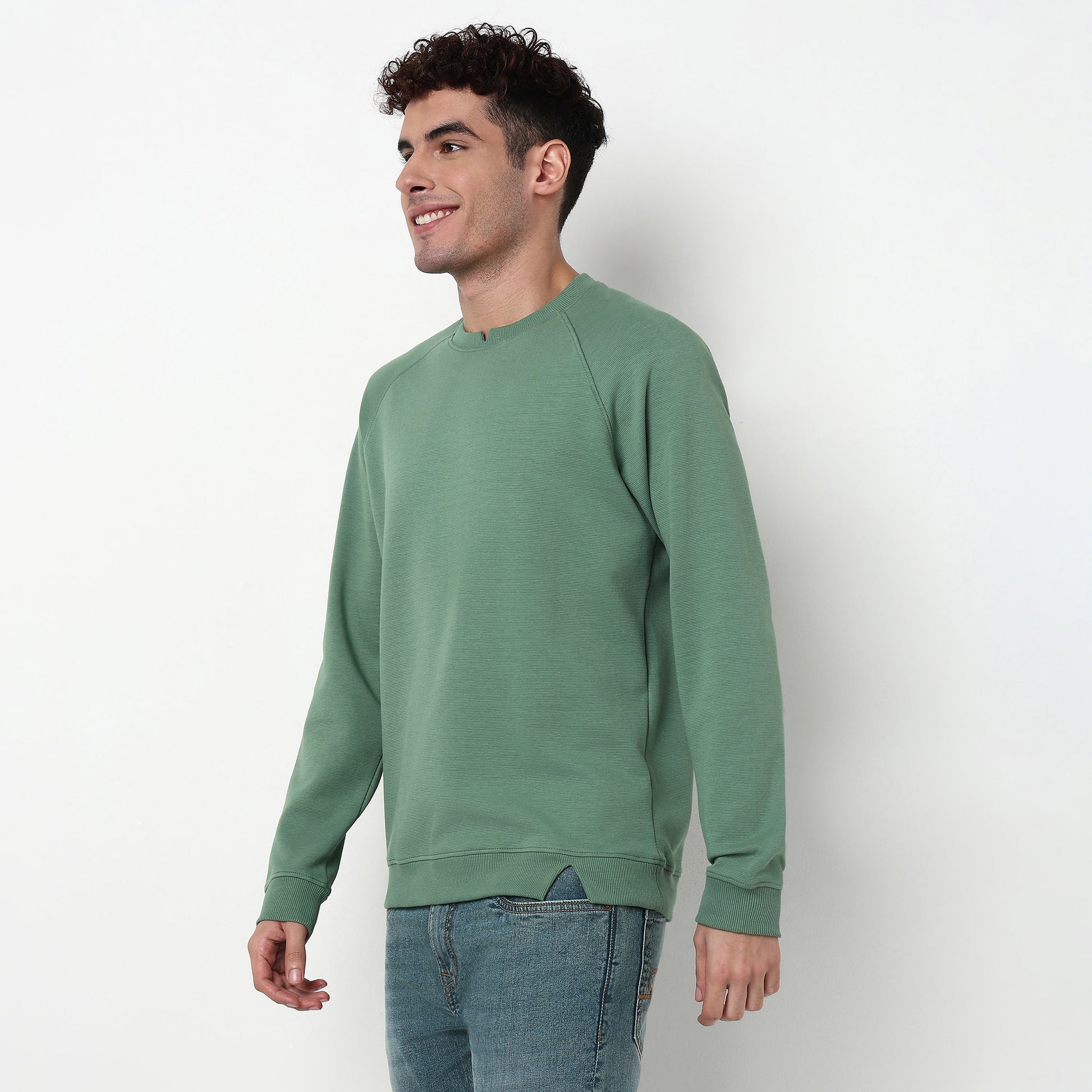 Knitted Structured Crew Neck Sweatshirt