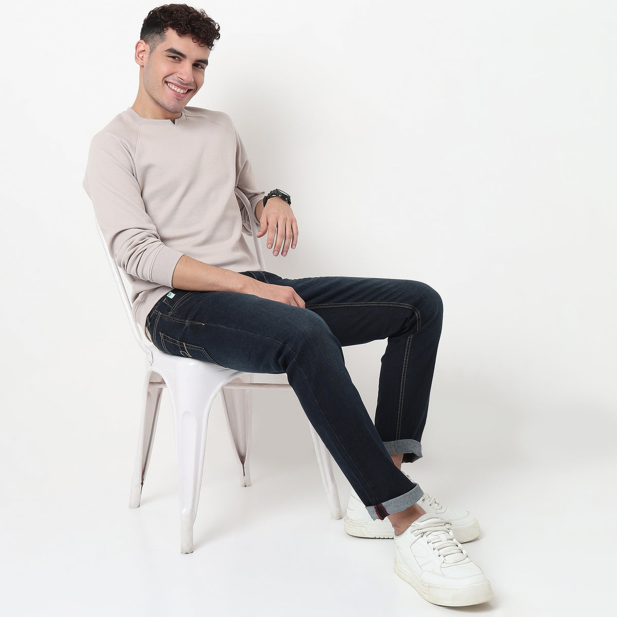 Knitted Structured Crew Neck Sweatshirt