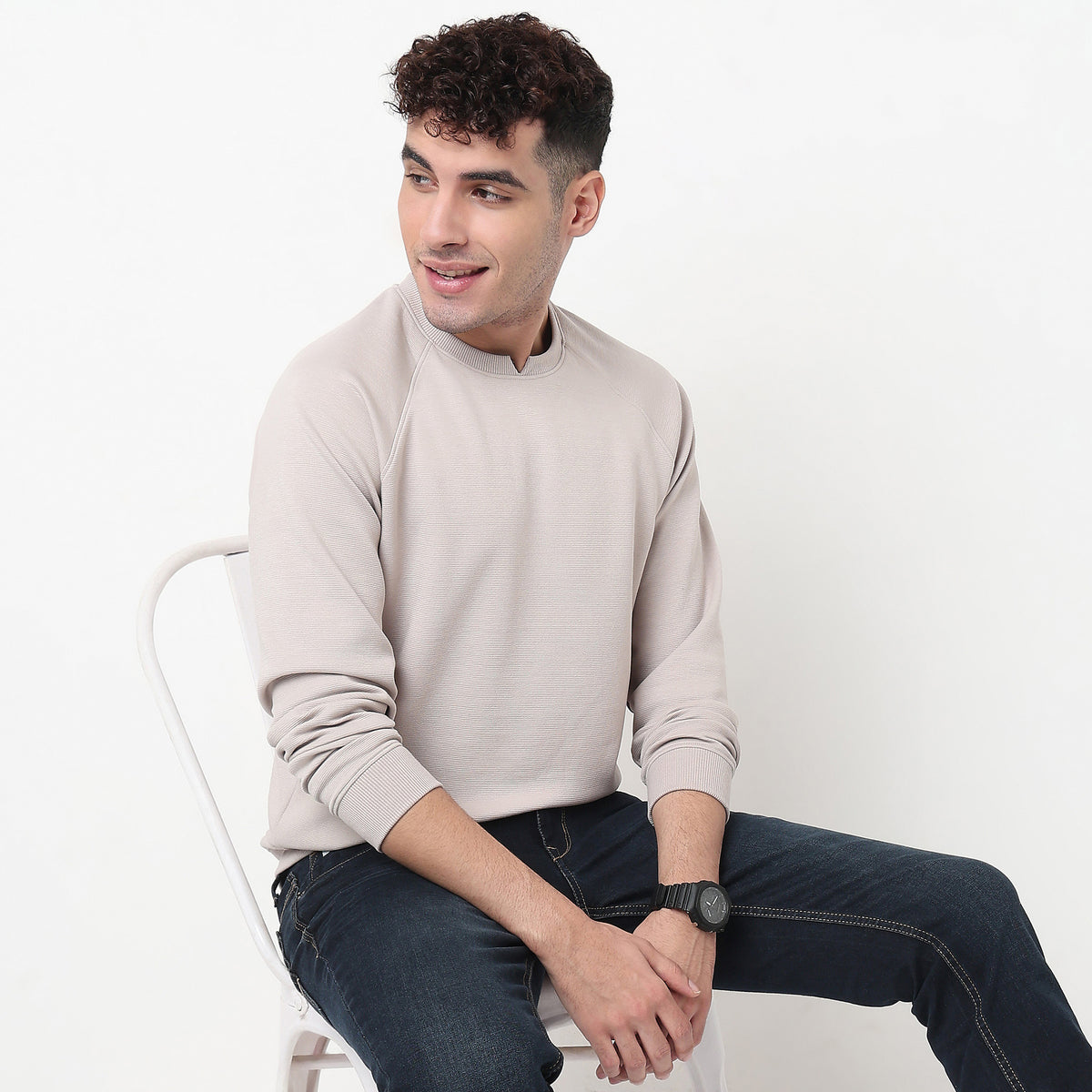 Knitted Structured Crew Neck Sweatshirt