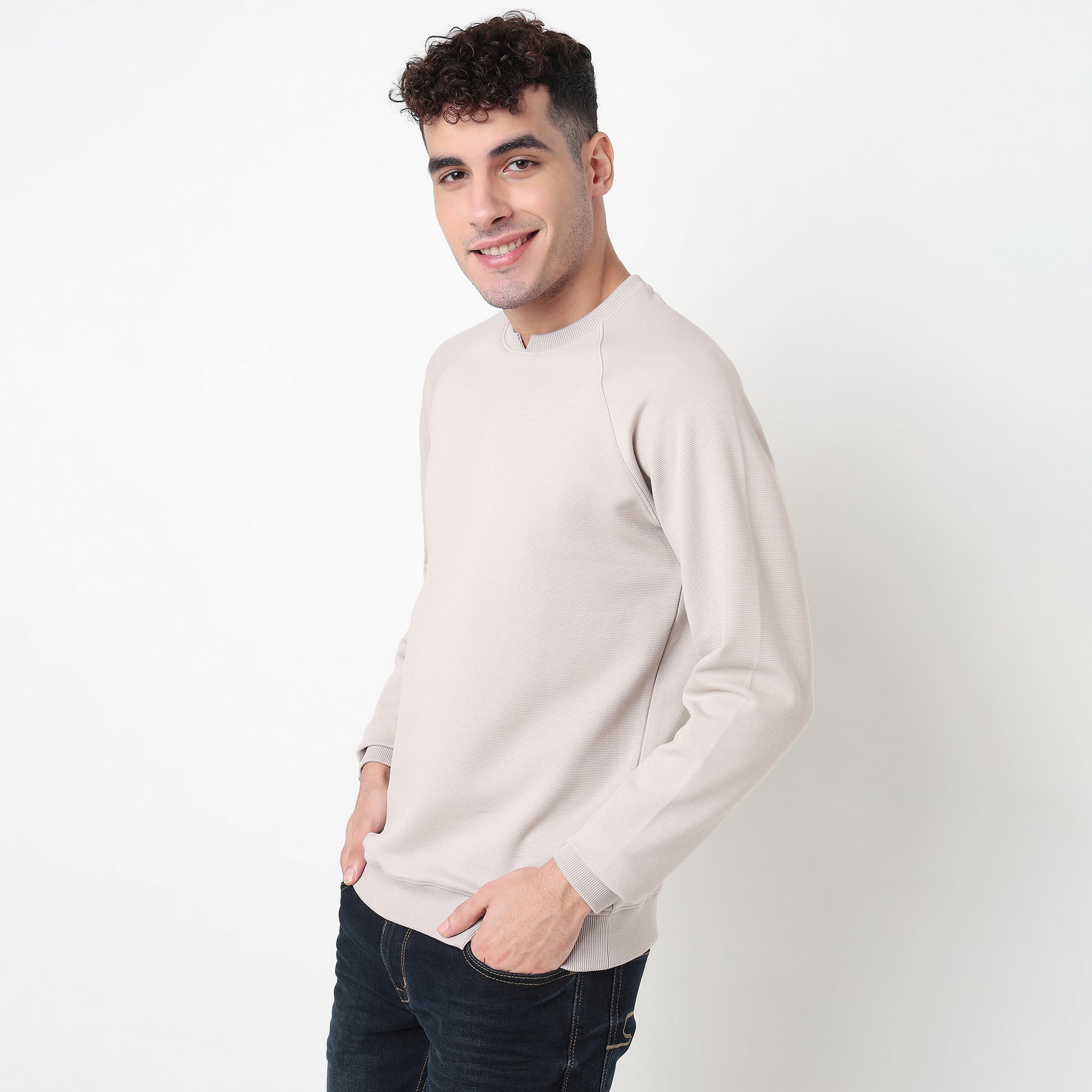 Knitted Structured Crew Neck Sweatshirt