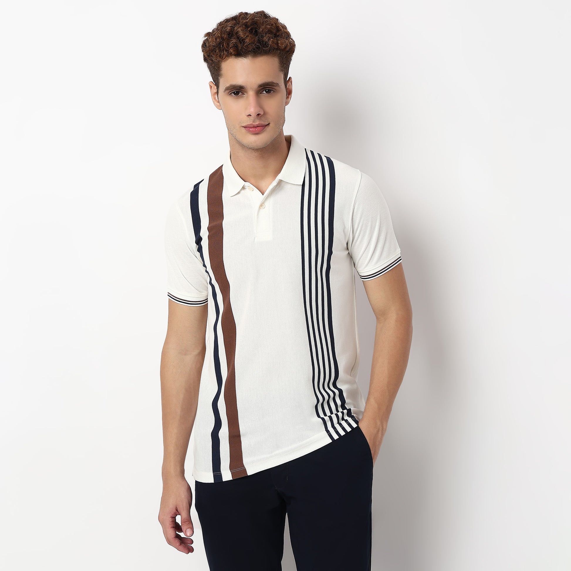 Knitted Striped University Polo T-Shirt