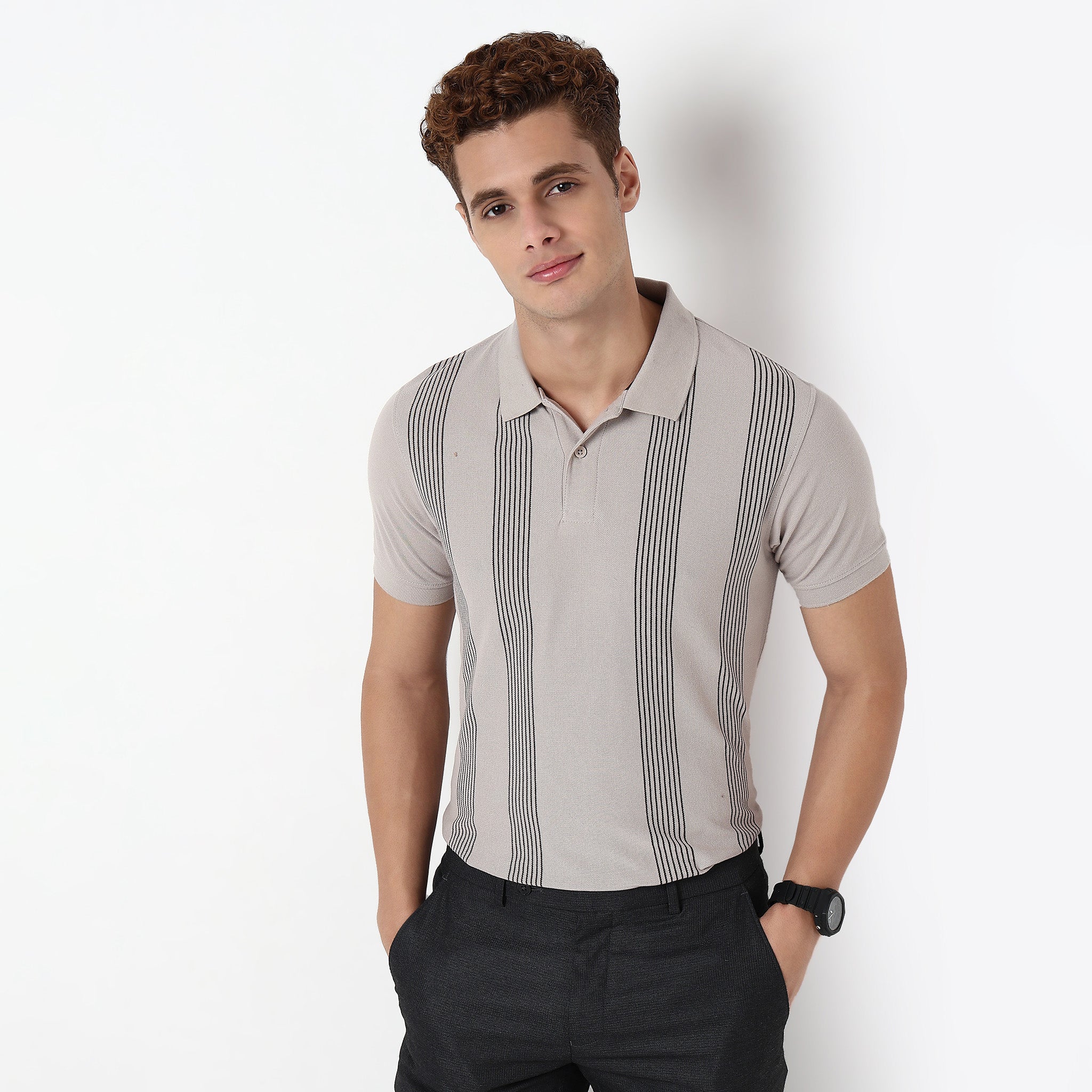 Knitted Striped University Polo T-Shirt