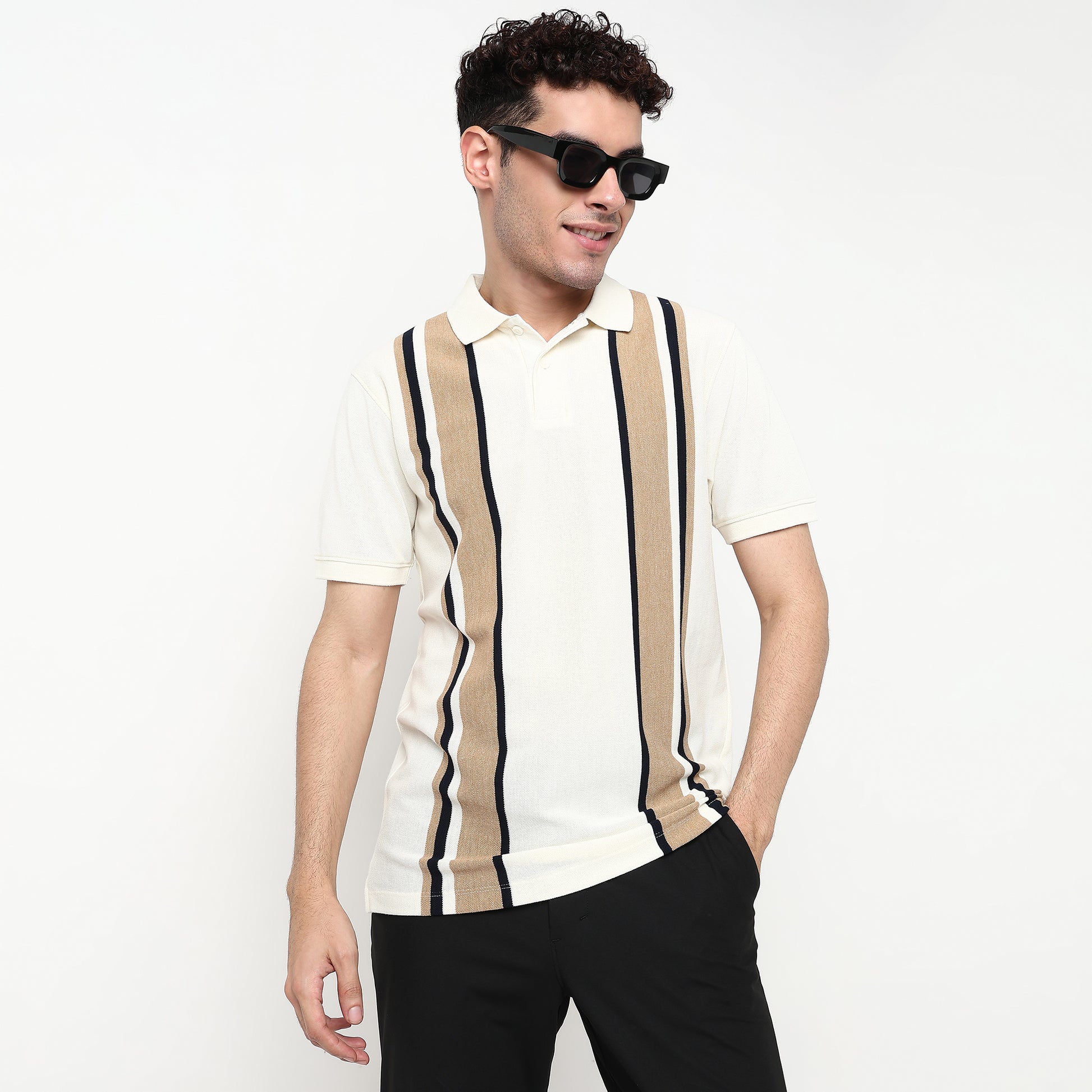 Striped Cotton Polyester Polo T-Shirt