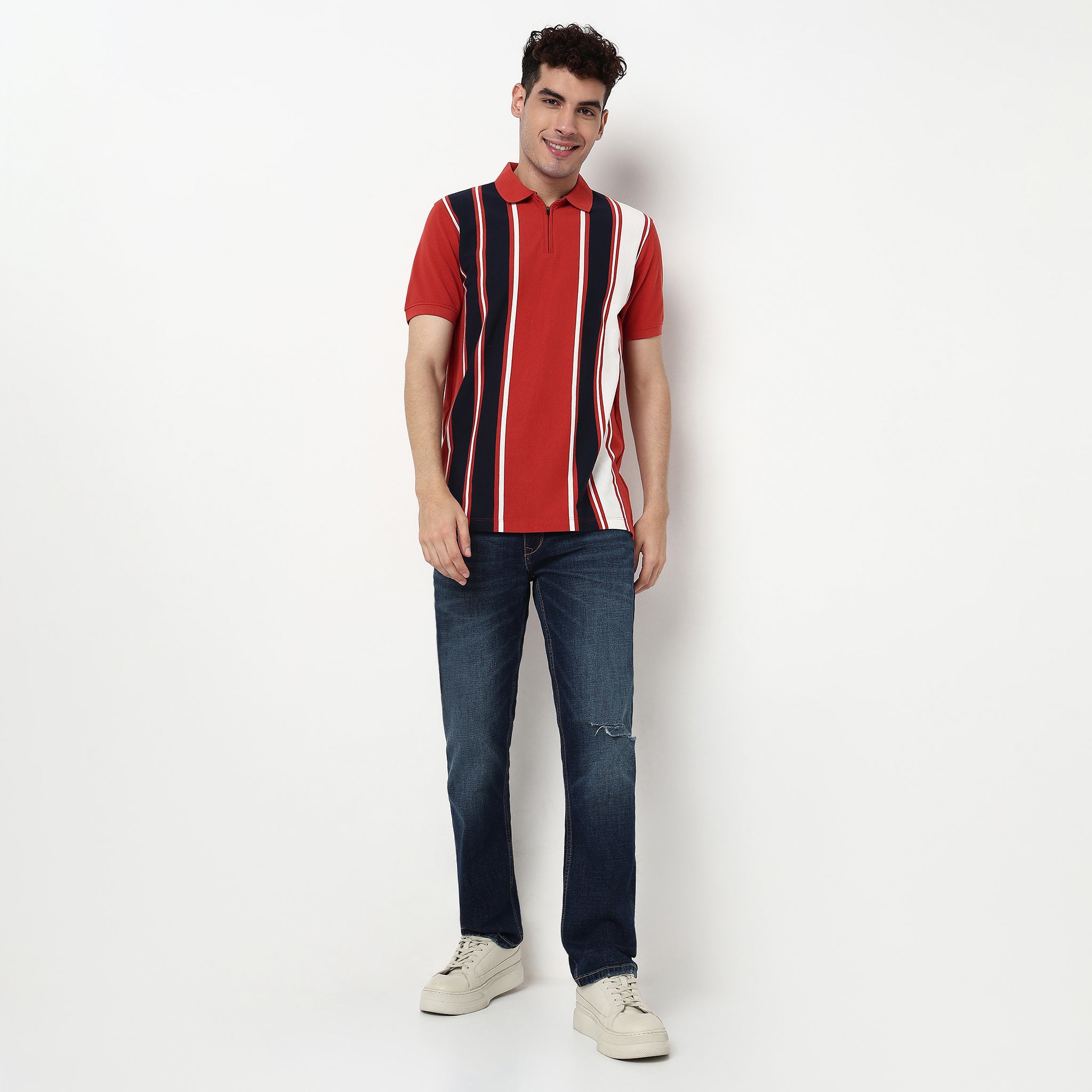 Striped Cotton Polyester Polo T-Shirt