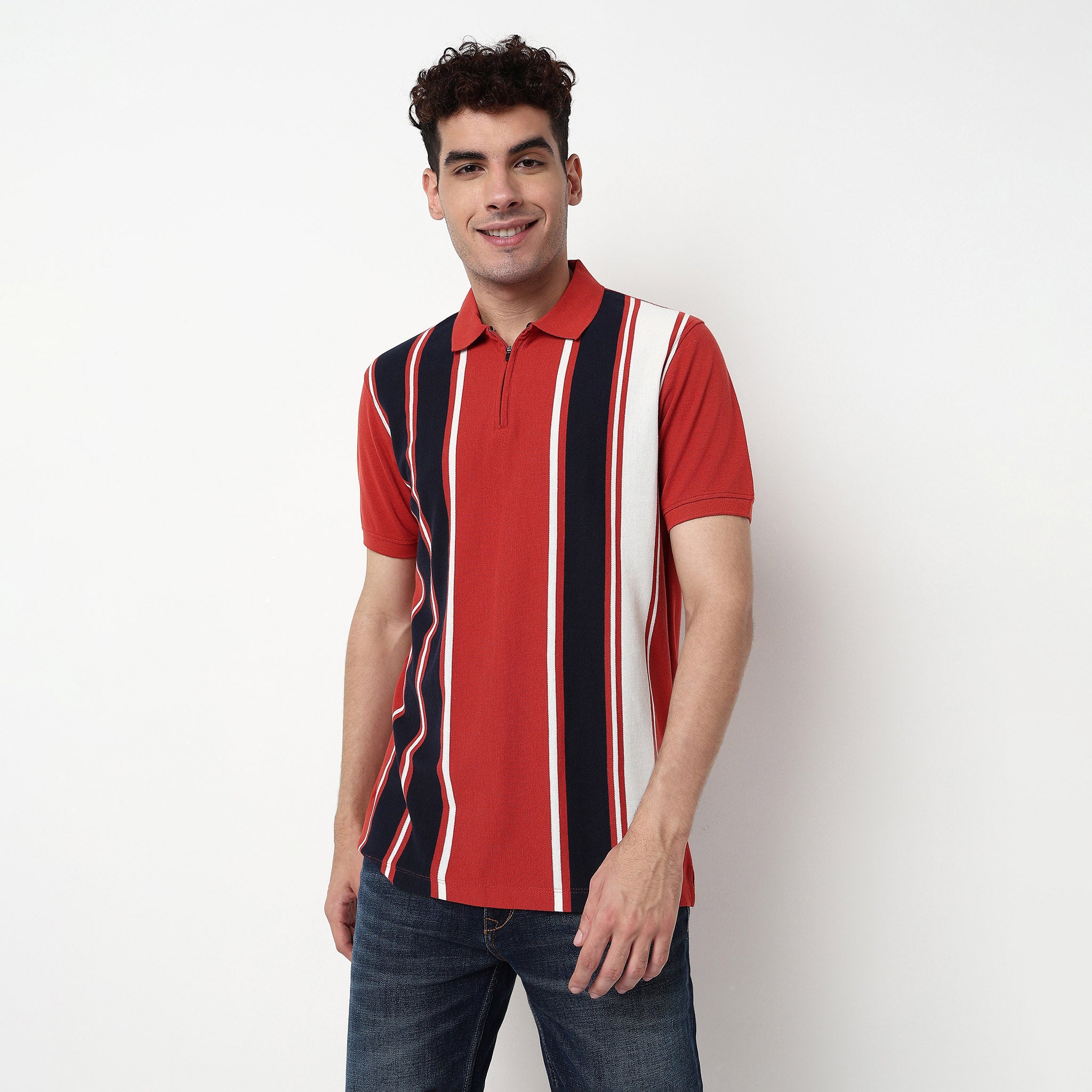 Striped Cotton Polyester Polo T-Shirt