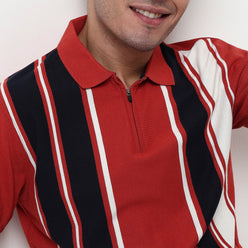 Striped Cotton Polyester Polo T-Shirt