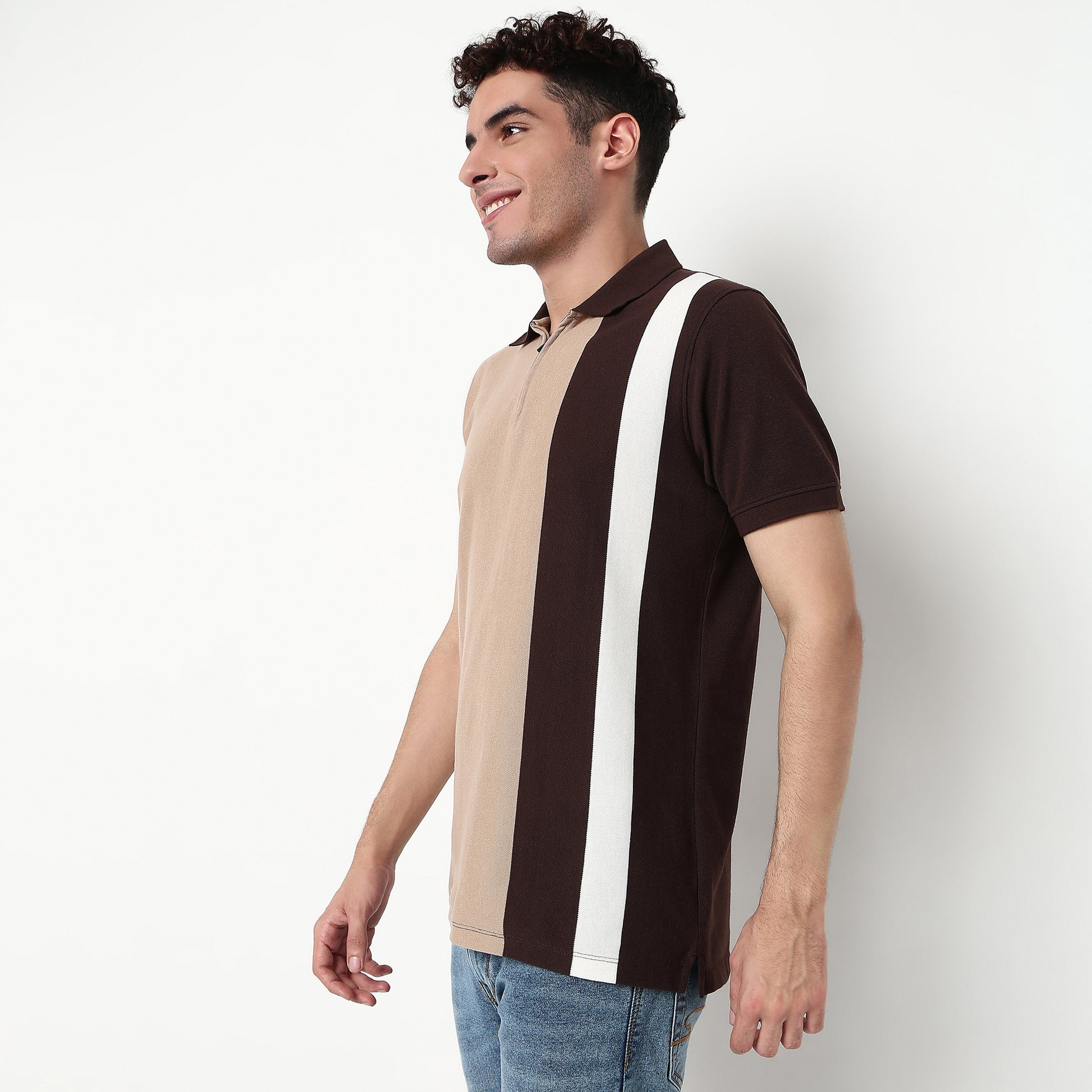 Striped Cotton Polyester Polo T-Shirt