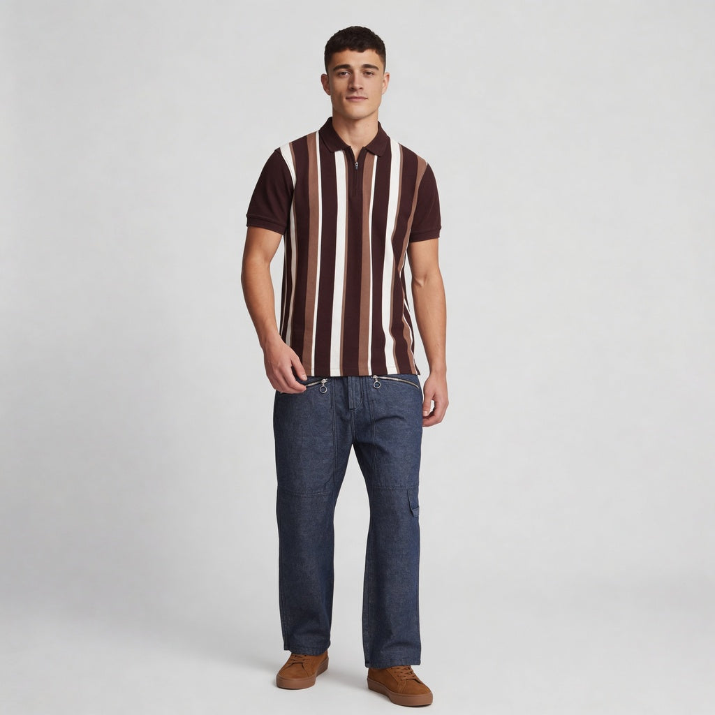 Knitted Striped University Polo T-Shirt