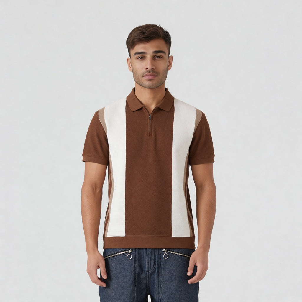 Knitted Striped University Polo T-Shirt