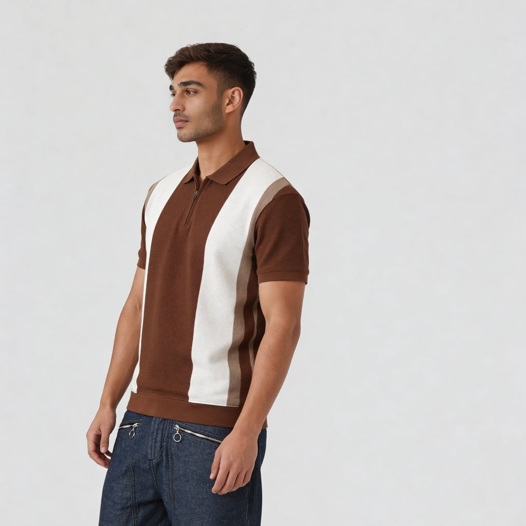 Knitted Striped University Polo T-Shirt