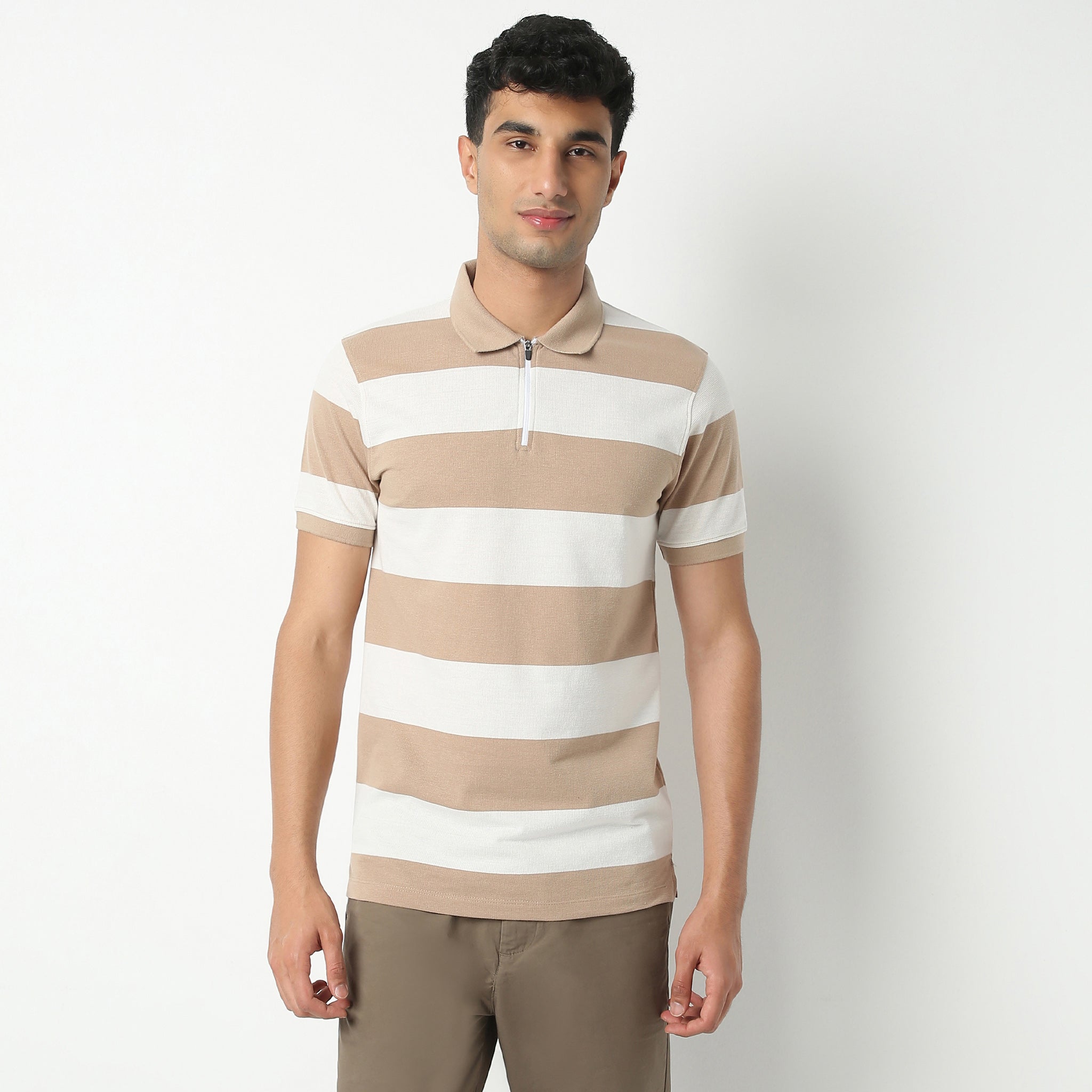 Regular Fit Striped Polo Neck Polo T-Shirt