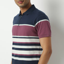 Regular Fit Striped Polo Neck T-Shirt