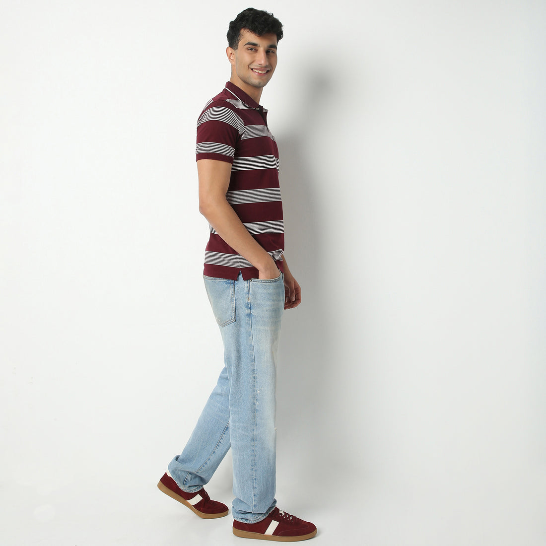Regular Fit Striped Polo Neck Polo T-Shirt