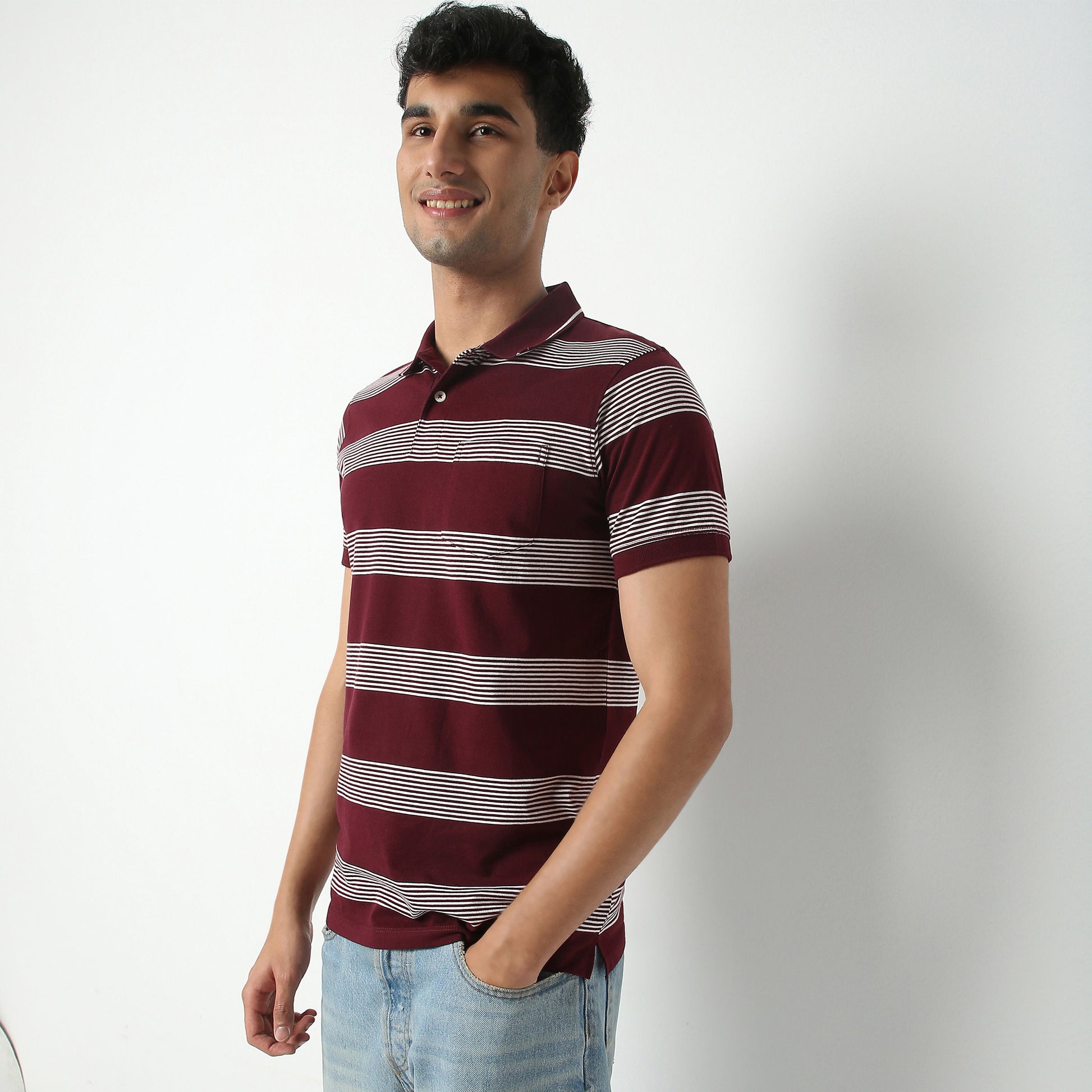 Regular Fit Striped Polo Neck Polo T-Shirt