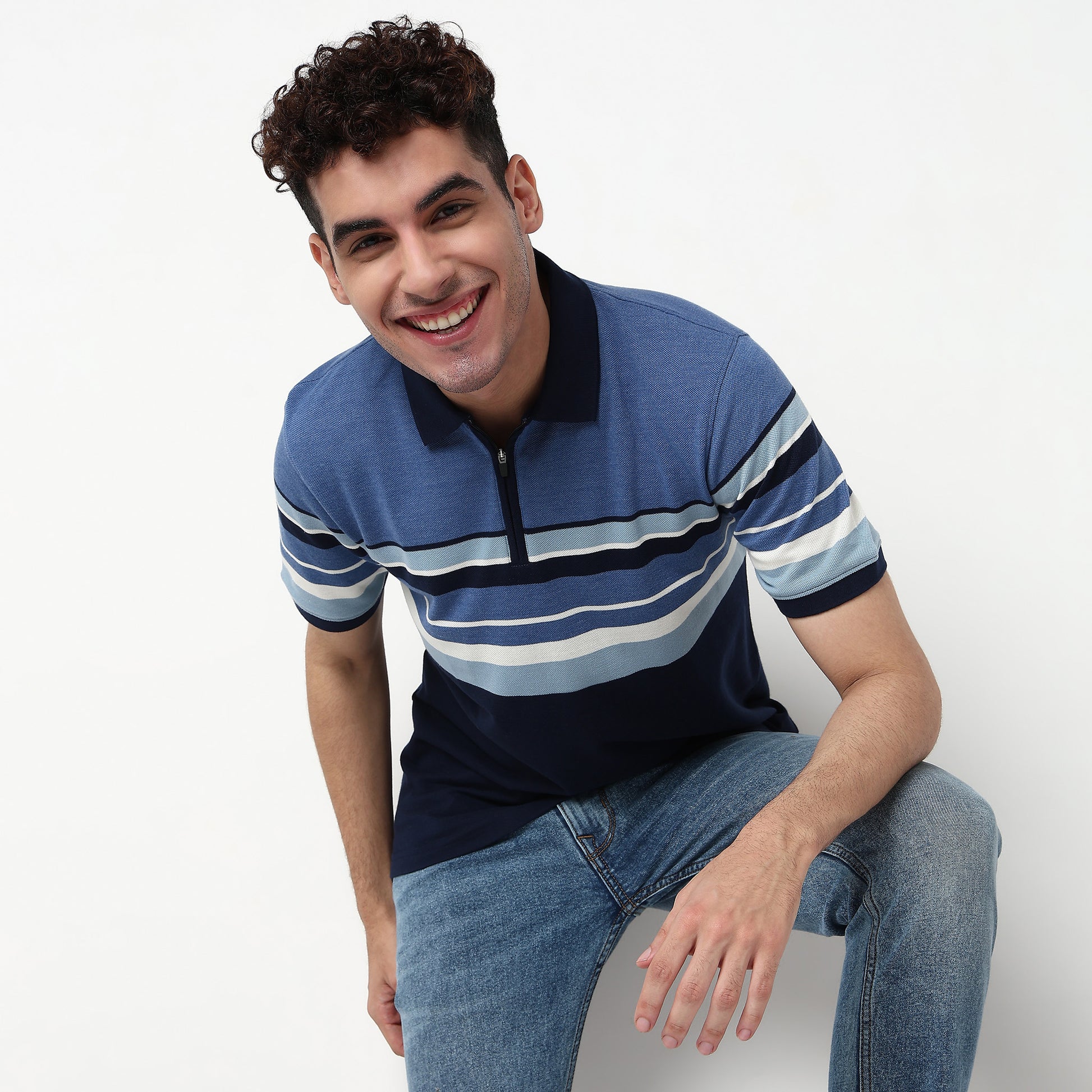 Striped Cotton Polyester Polo T-Shirt