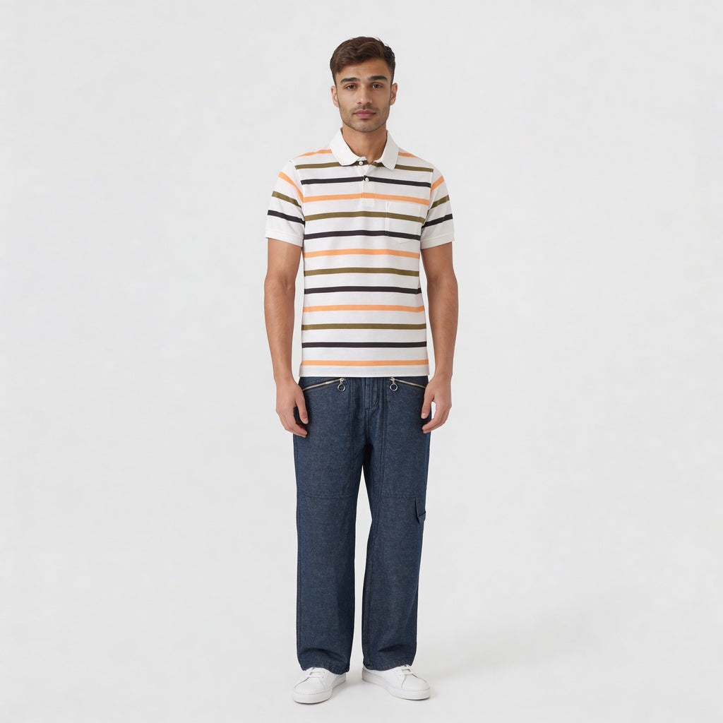 Knitted Striped Weekend Polo T-Shirt