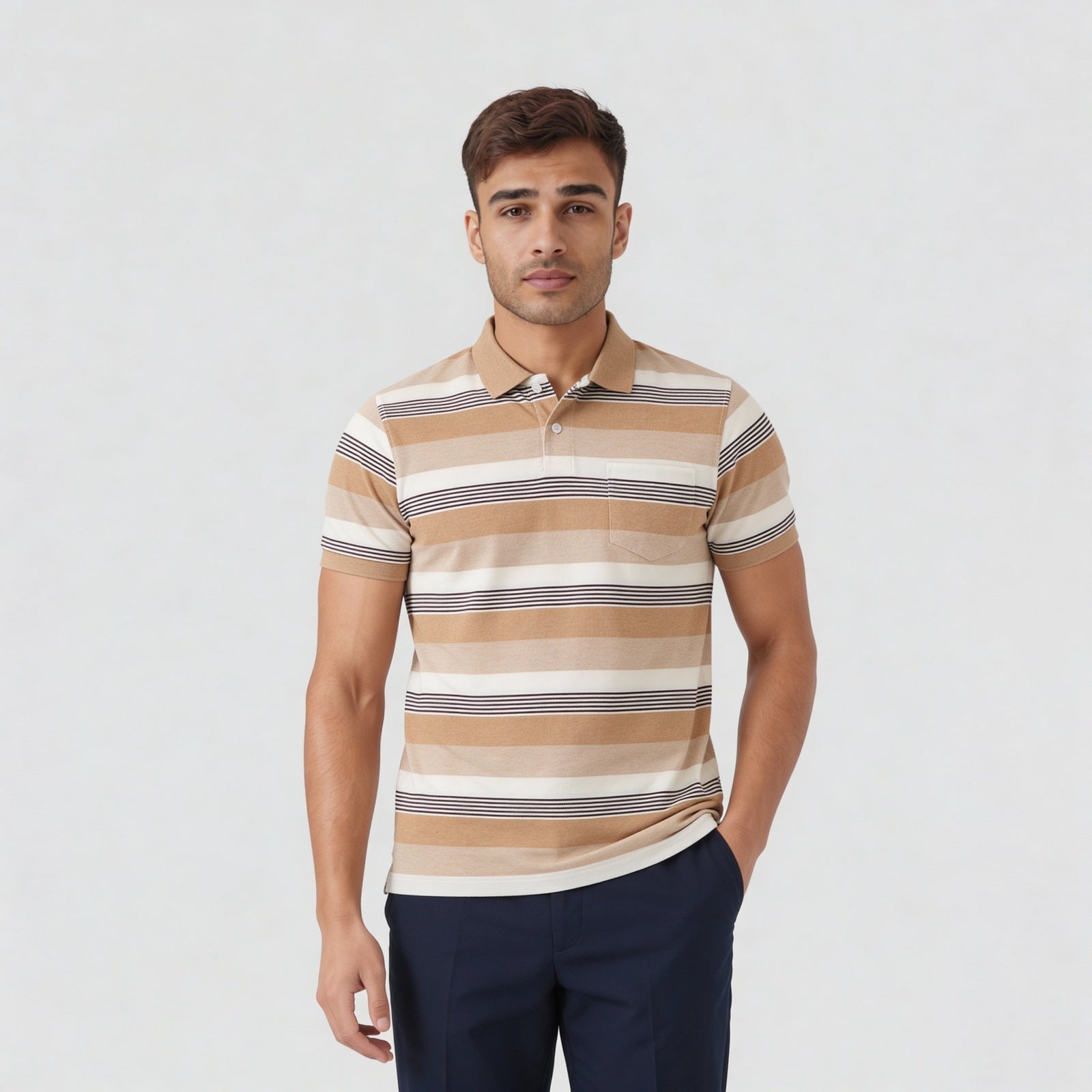 Cotton Polyester Striped Half Sleeve T-Shirt