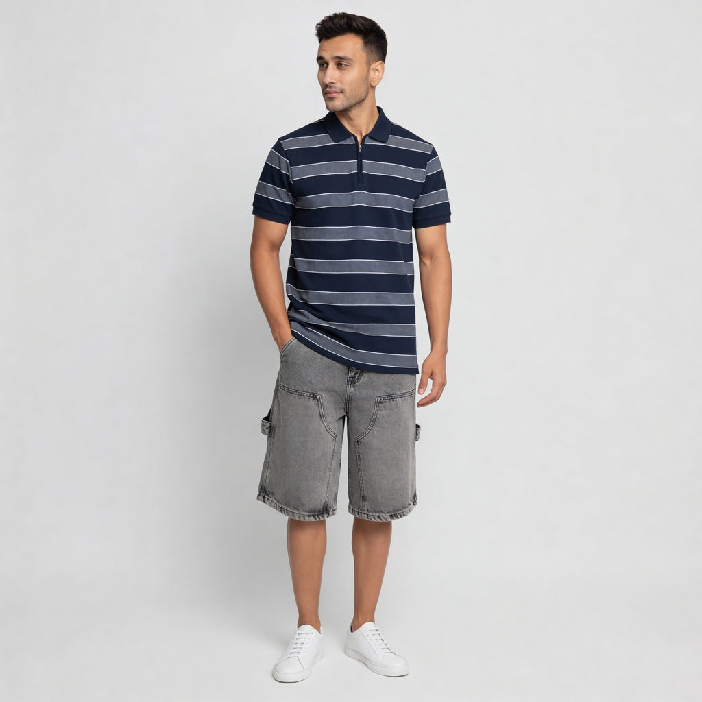 Knitted Striped Weekend Polo T-Shirt