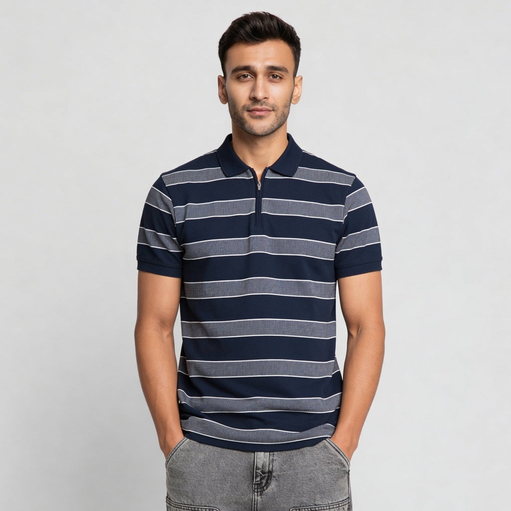 Knitted Striped Weekend Polo T-Shirt