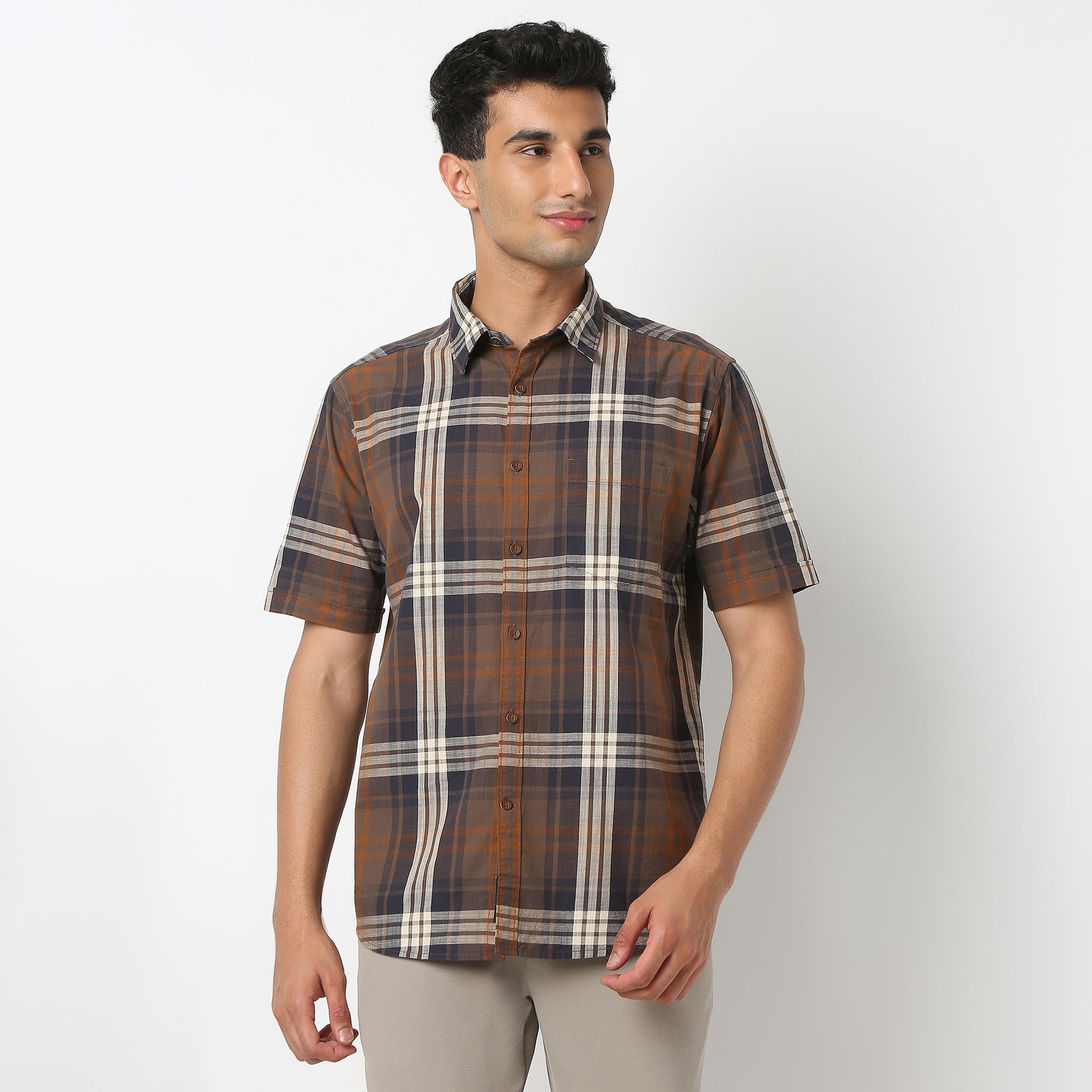Country Slub Checkered Half Sleeve Shirt
