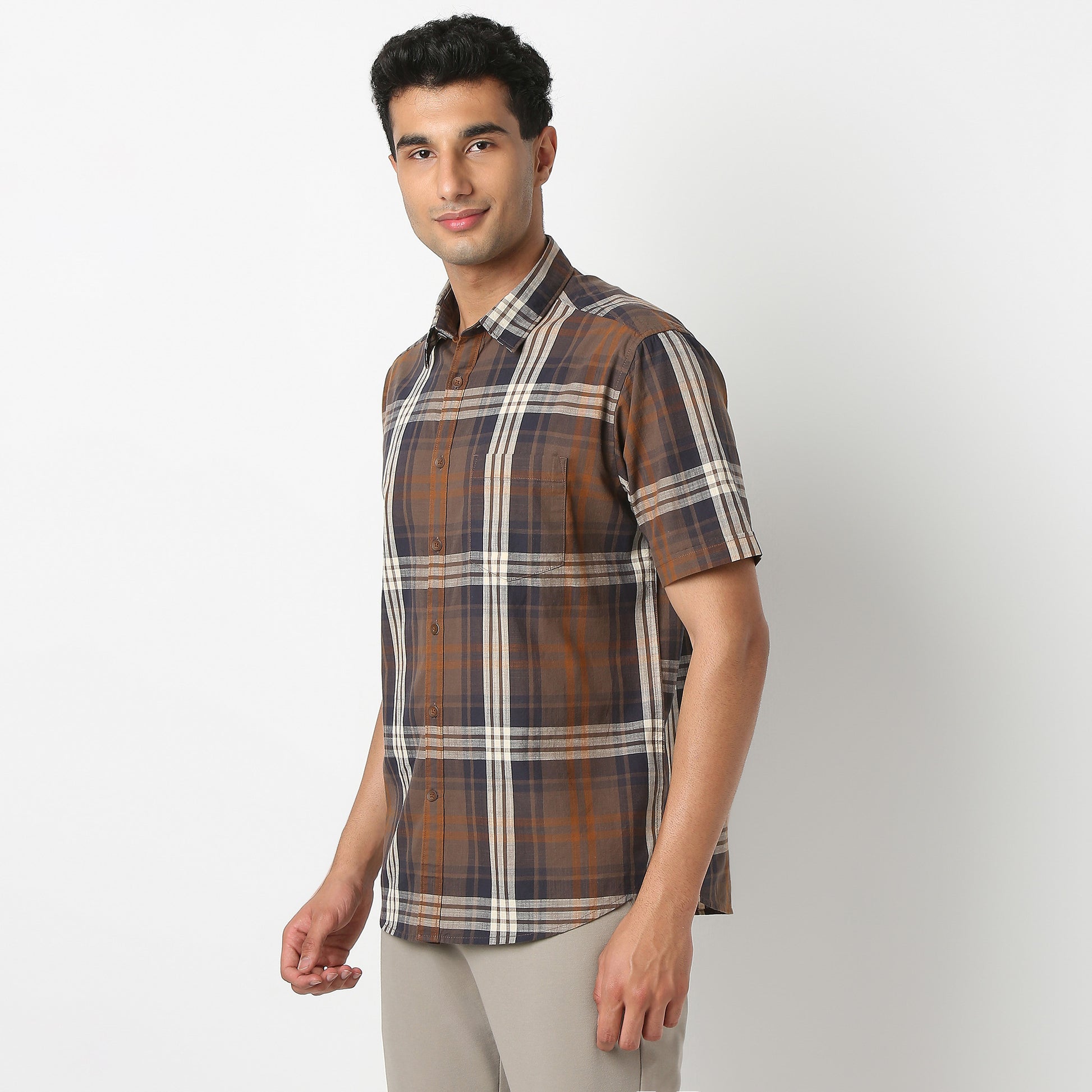 Country Slub Checkered Half Sleeve Shirt