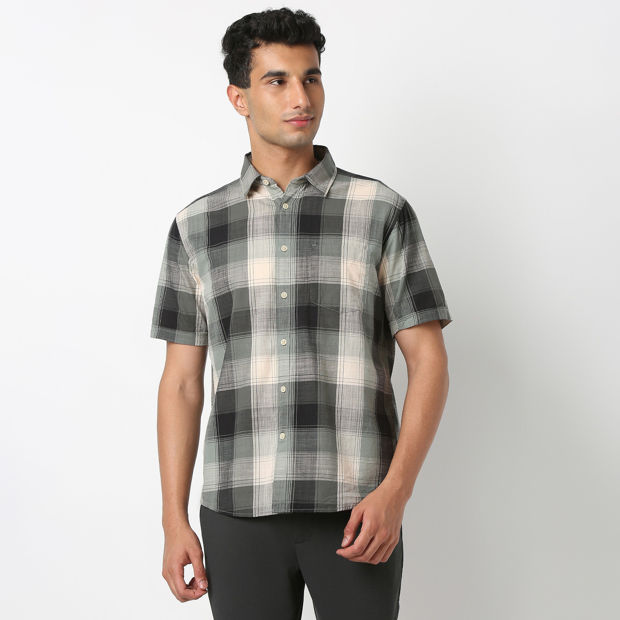 Country Slub Checkered Half Sleeve Shirt