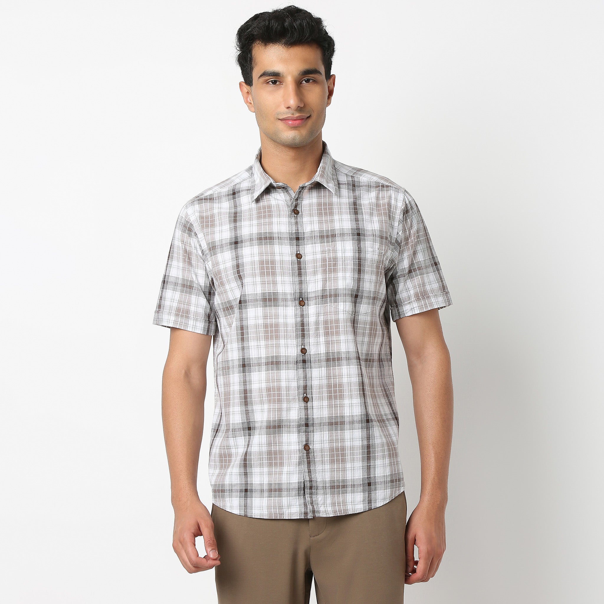 Country Slub Checkered Half Sleeve Shirt