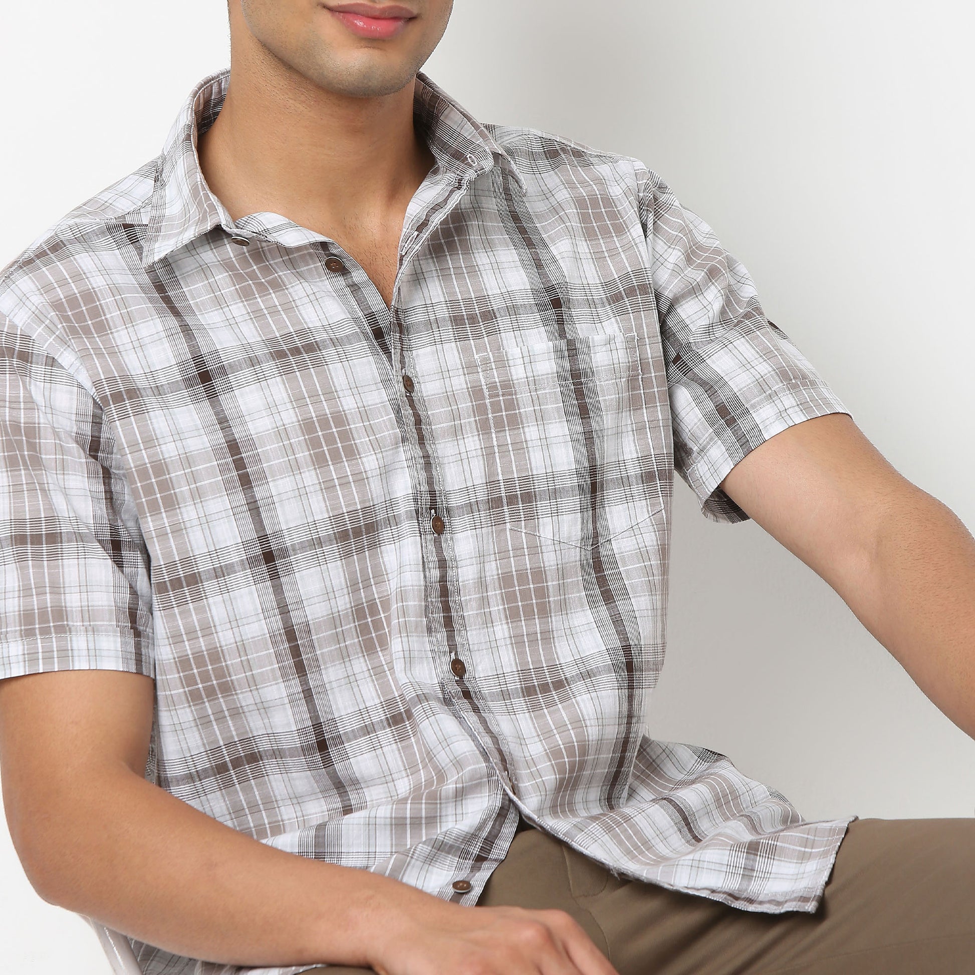 Country Slub Checkered Half Sleeve Shirt