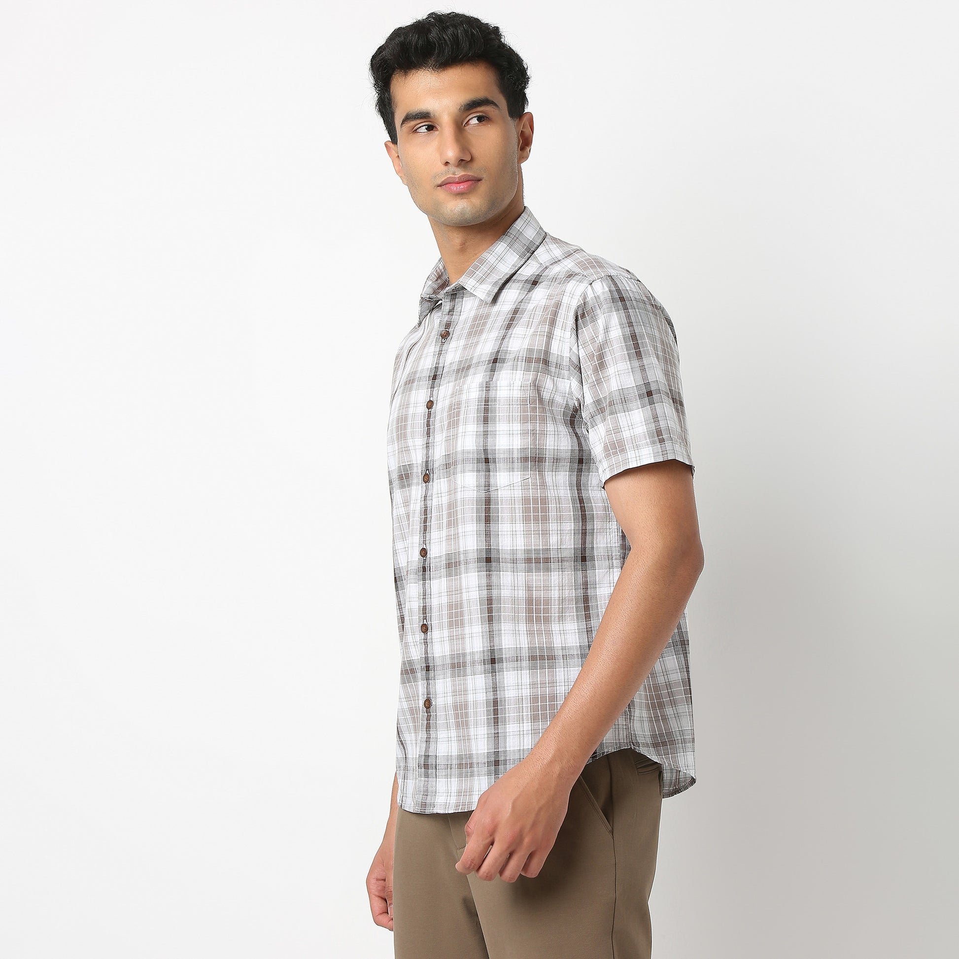 Country Slub Checkered Half Sleeve Shirt