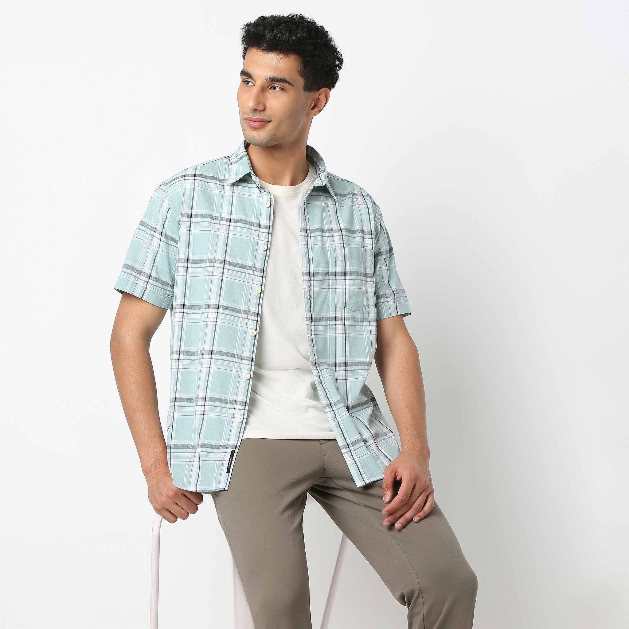 Country Slub Checkered Half Sleeve Shirt