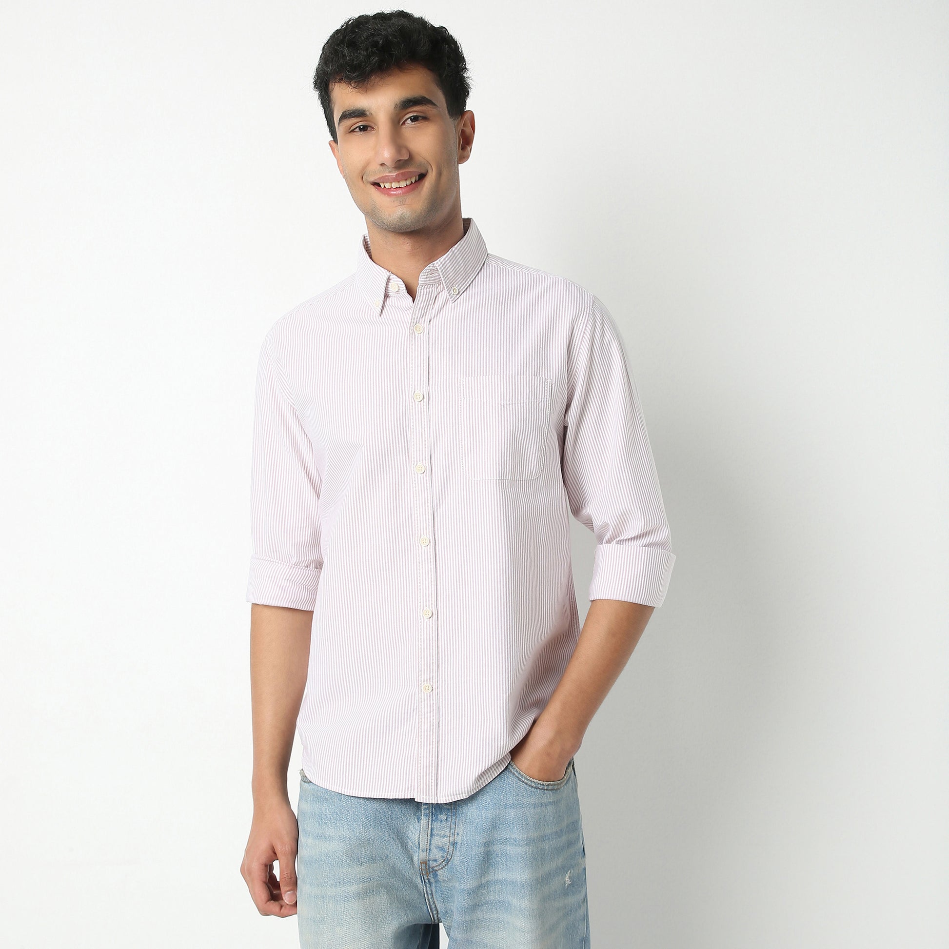 Regular Fit Striped Shirt Collar Regular Length Shirt