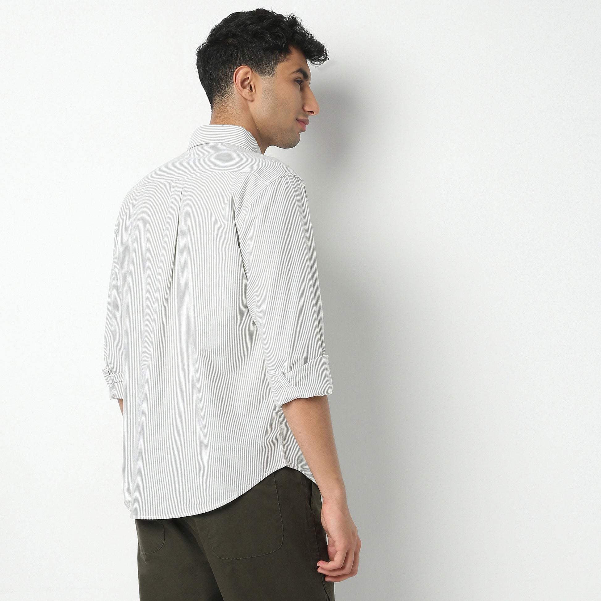 Regular Fit Striped Shirt Collar Regular Length Shirt