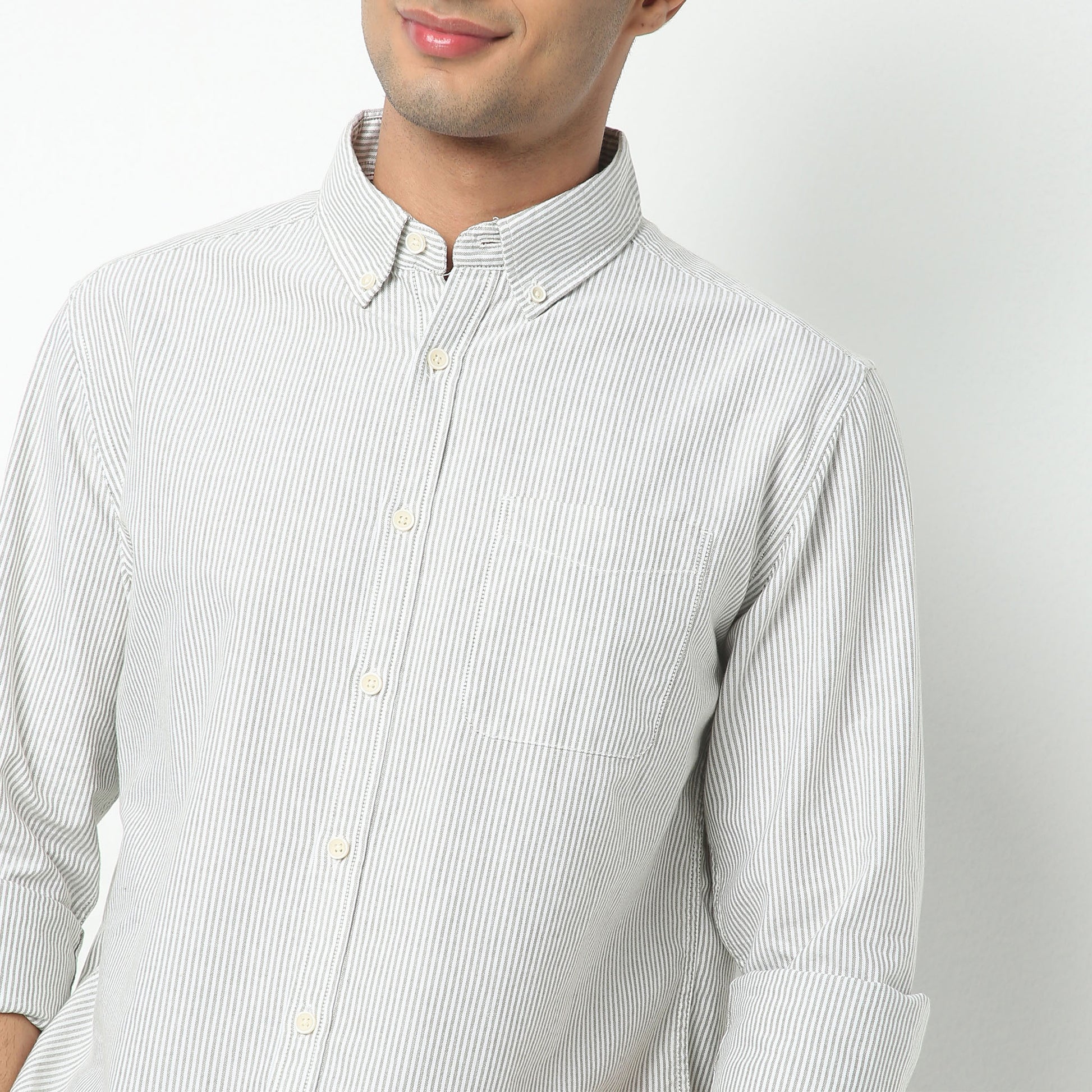Regular Fit Striped Shirt Collar Regular Length Shirt