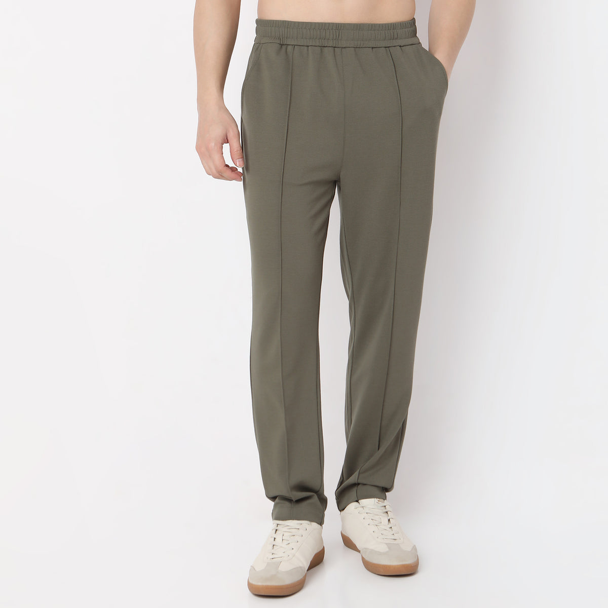 Regular Fit Solid Mid Rise Trousers