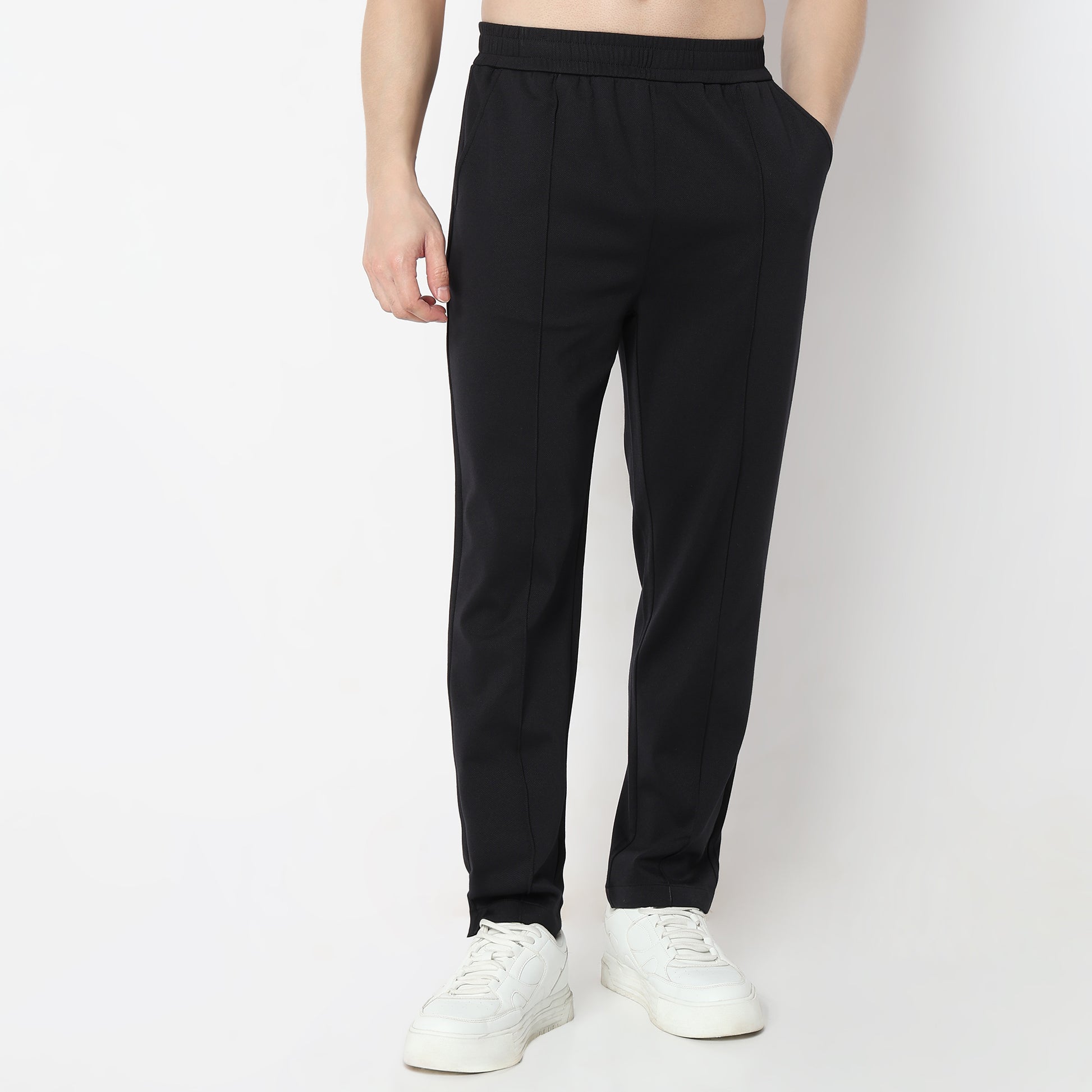 Regular Fit Solid Mid Rise Trousers