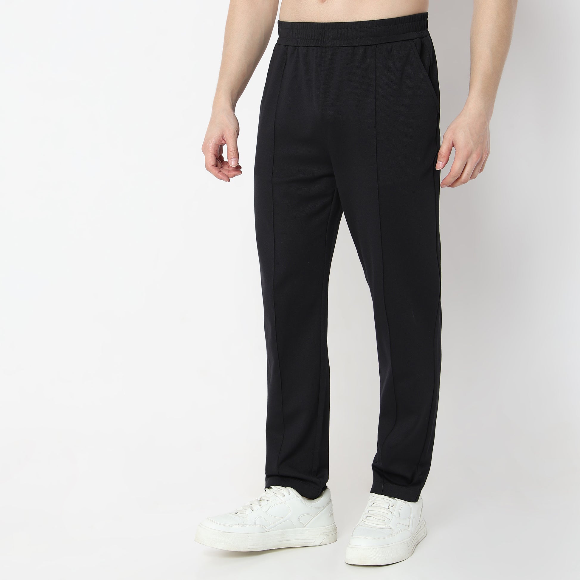 Regular Fit Solid Mid Rise Trousers